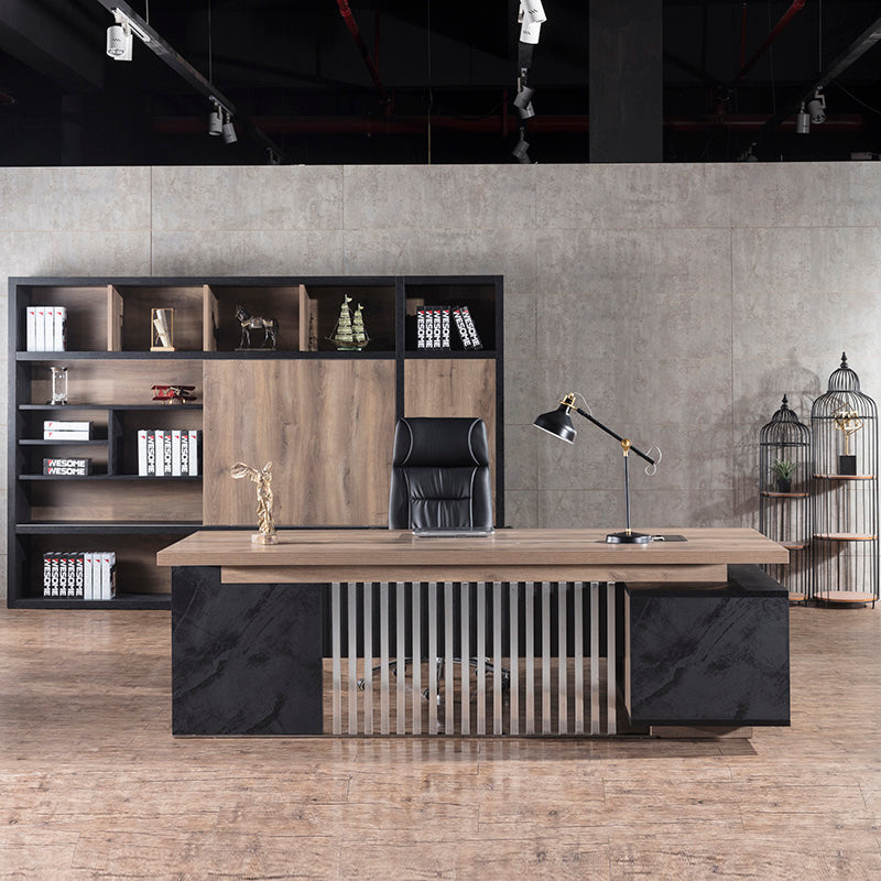 DAXTON 200cm Executive Desk with Left Return in Warm Oak & Black - Perfect for Home Office & Professional Workspaces