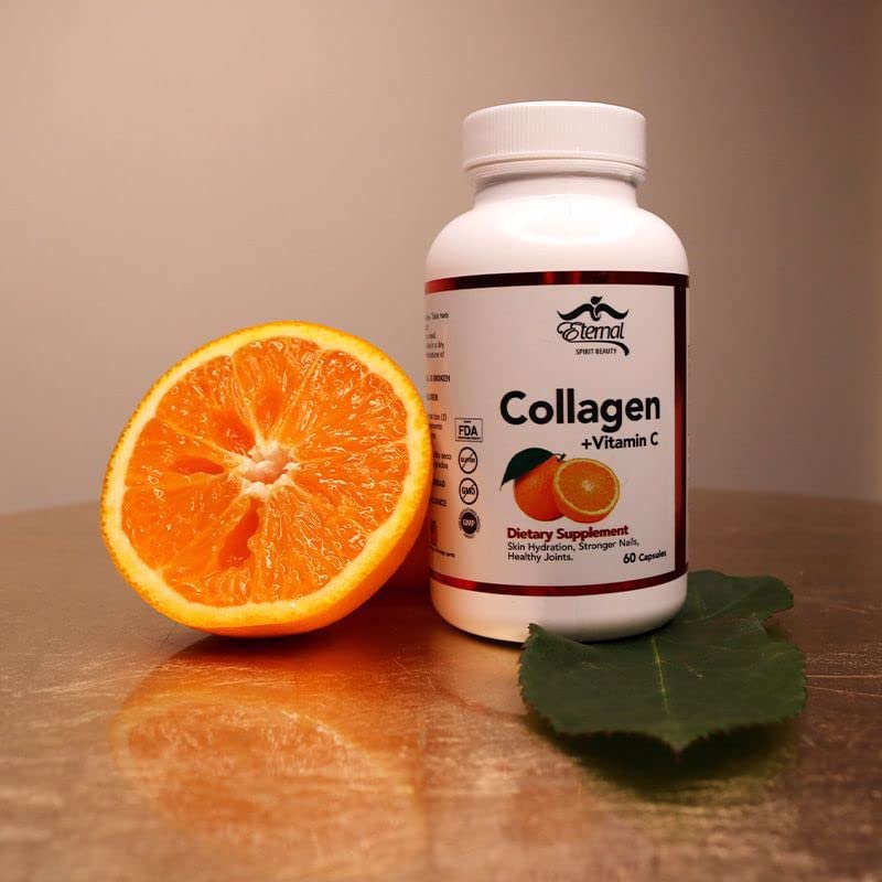 Hydrolyzed Collagen with Vitamin C - Natural Collagen for Face & Skin - 60 Capsules - Supports Skin Elasticity & Hydration for Anti-Aging & Glowing Skin