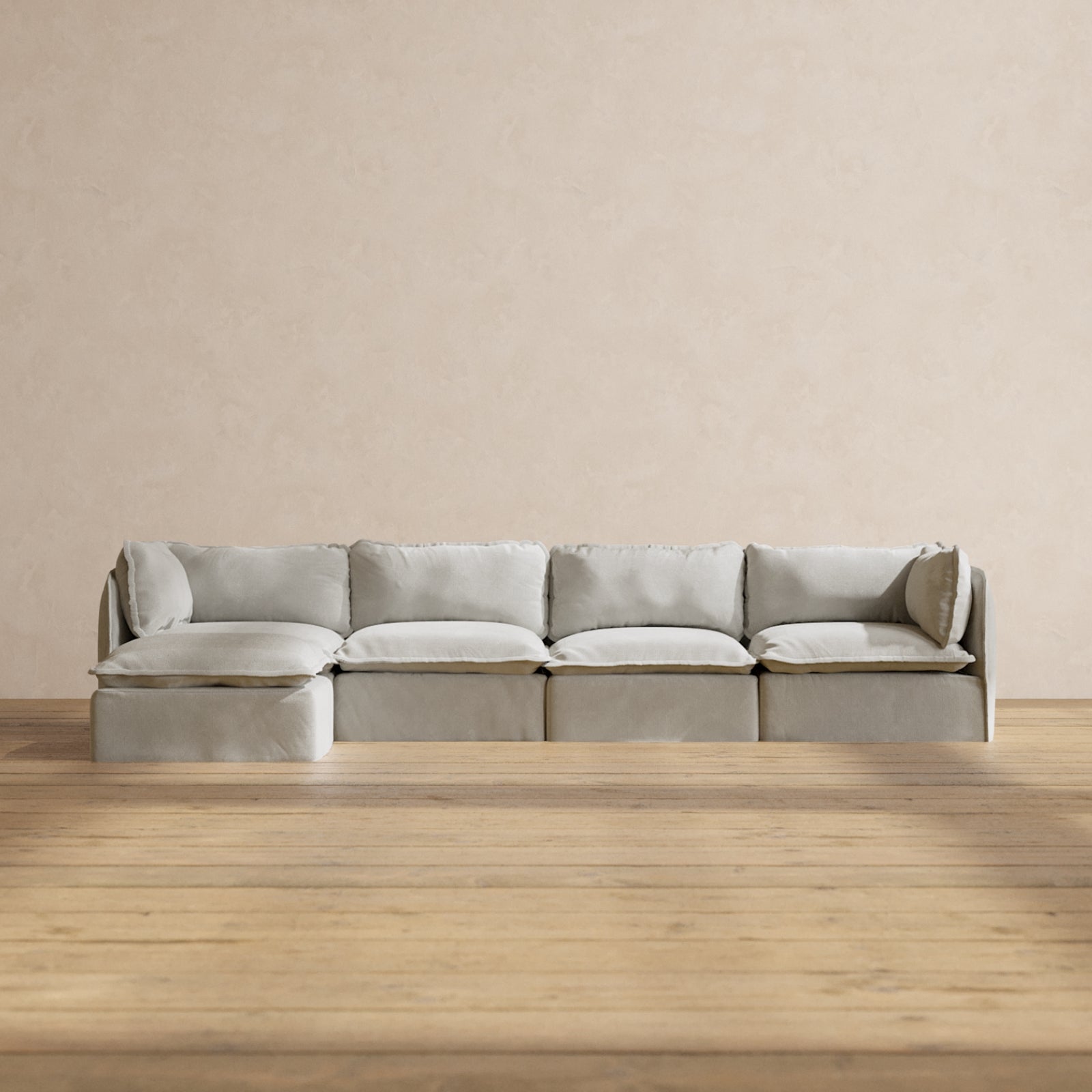 Modular Performance 4-Seater Sectional Sofa in Cloud Color | Soft & Durable Fabric | Perfect for Living Room, Family Room & Home Theater