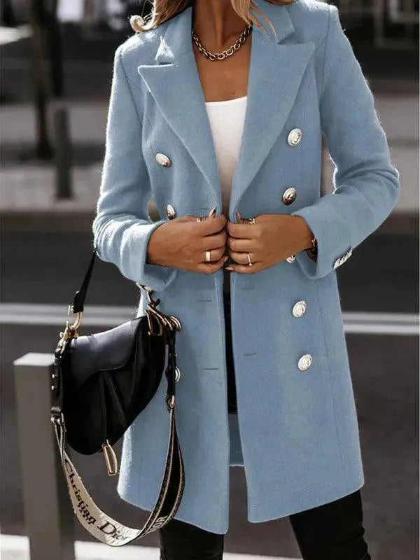 Double Breasted Women's Wool Coat - Classic Winter Warm Long Coat for Office, Dating & Formal Occasions