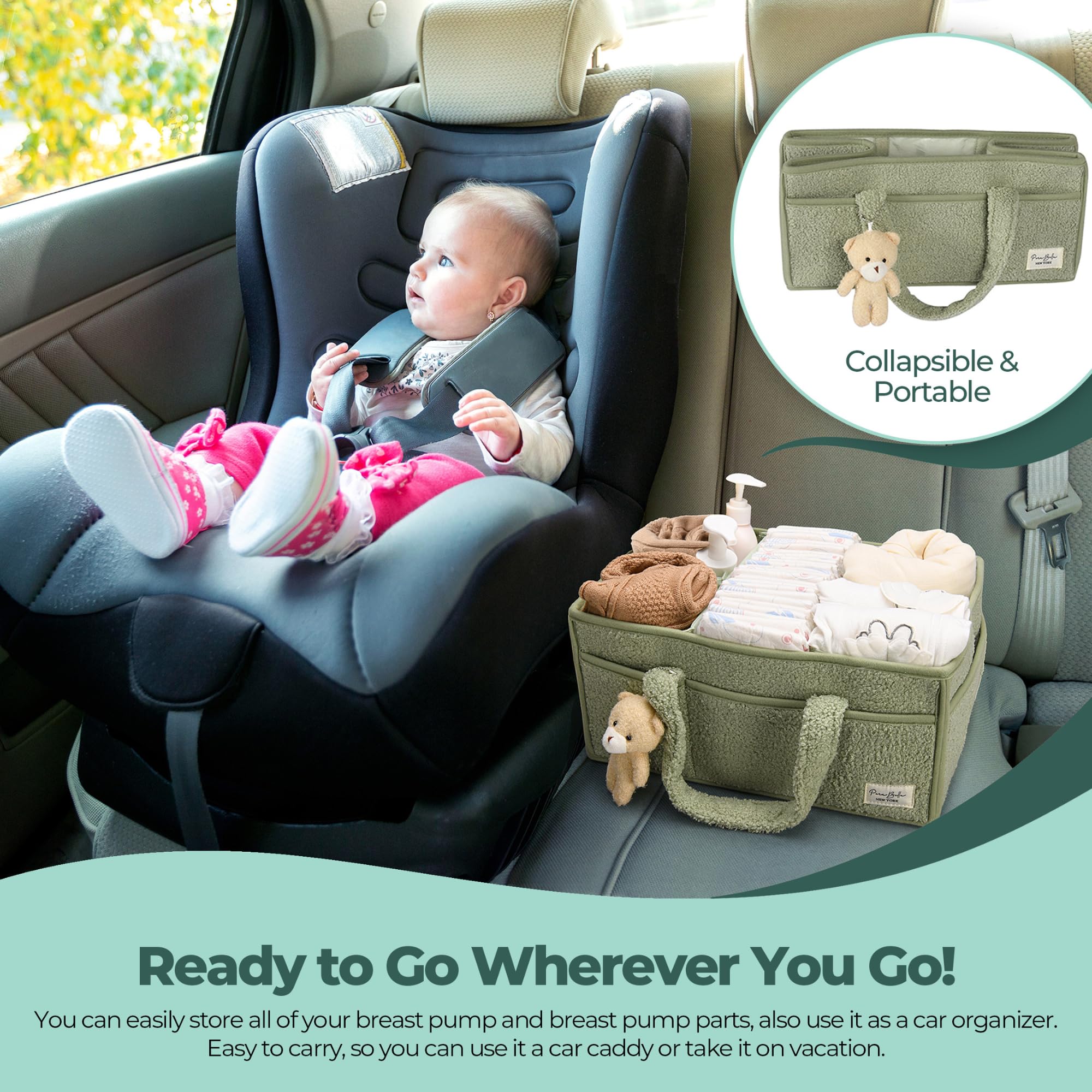 PeraBella Diaper Caddy Organizer - Baby Changing Table Storage Basket for Wipes, Diapers & Essentials | Portable Nursery & Car Organizer | Perfect Baby Shower Gift | Ideal for Home Nursery, Travel & On-the-Go Parents