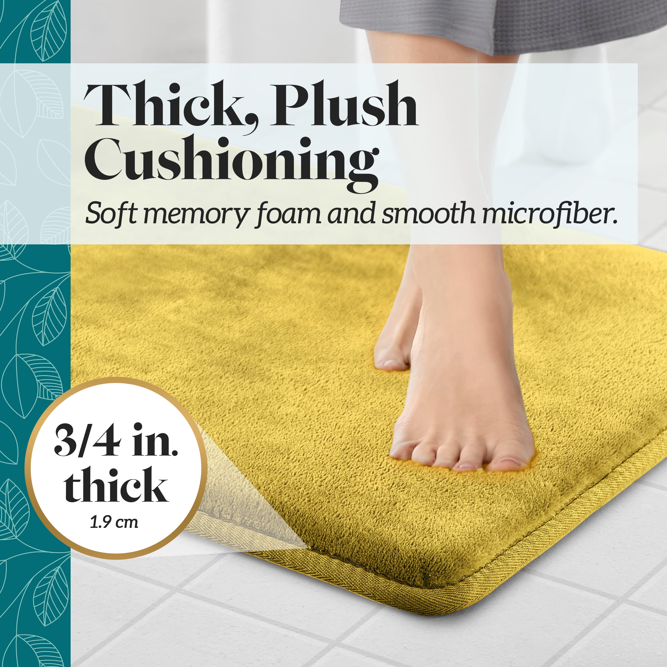 Genteele Memory Foam Bath Mat - Non-Slip Absorbent Super Soft Velvet Bathroom Rug - 22x36 Inches - Mustard Yellow - Perfect for Bathroom, Shower & Spa Relaxation