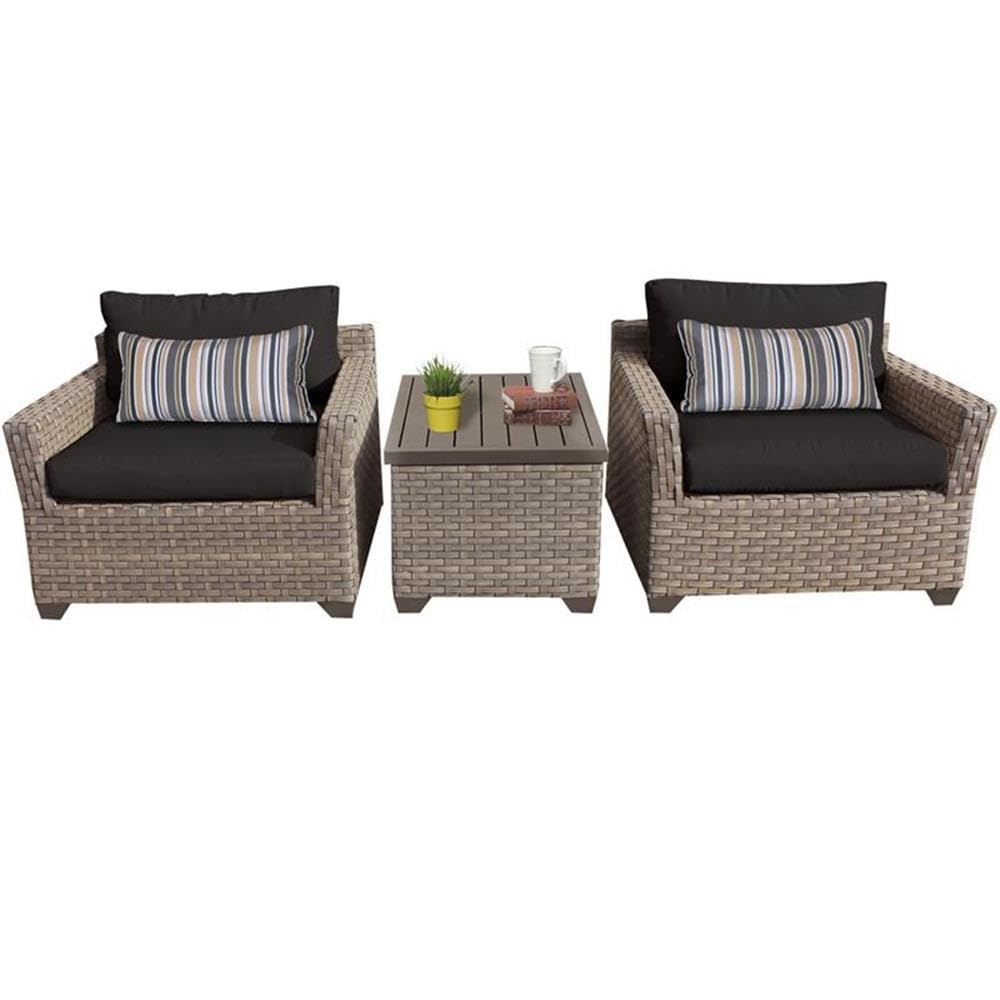 TK Classics Monterey 3-Piece Outdoor Wicker Patio Furniture Set in Black - Perfect for Garden, Poolside & Backyard Relaxation