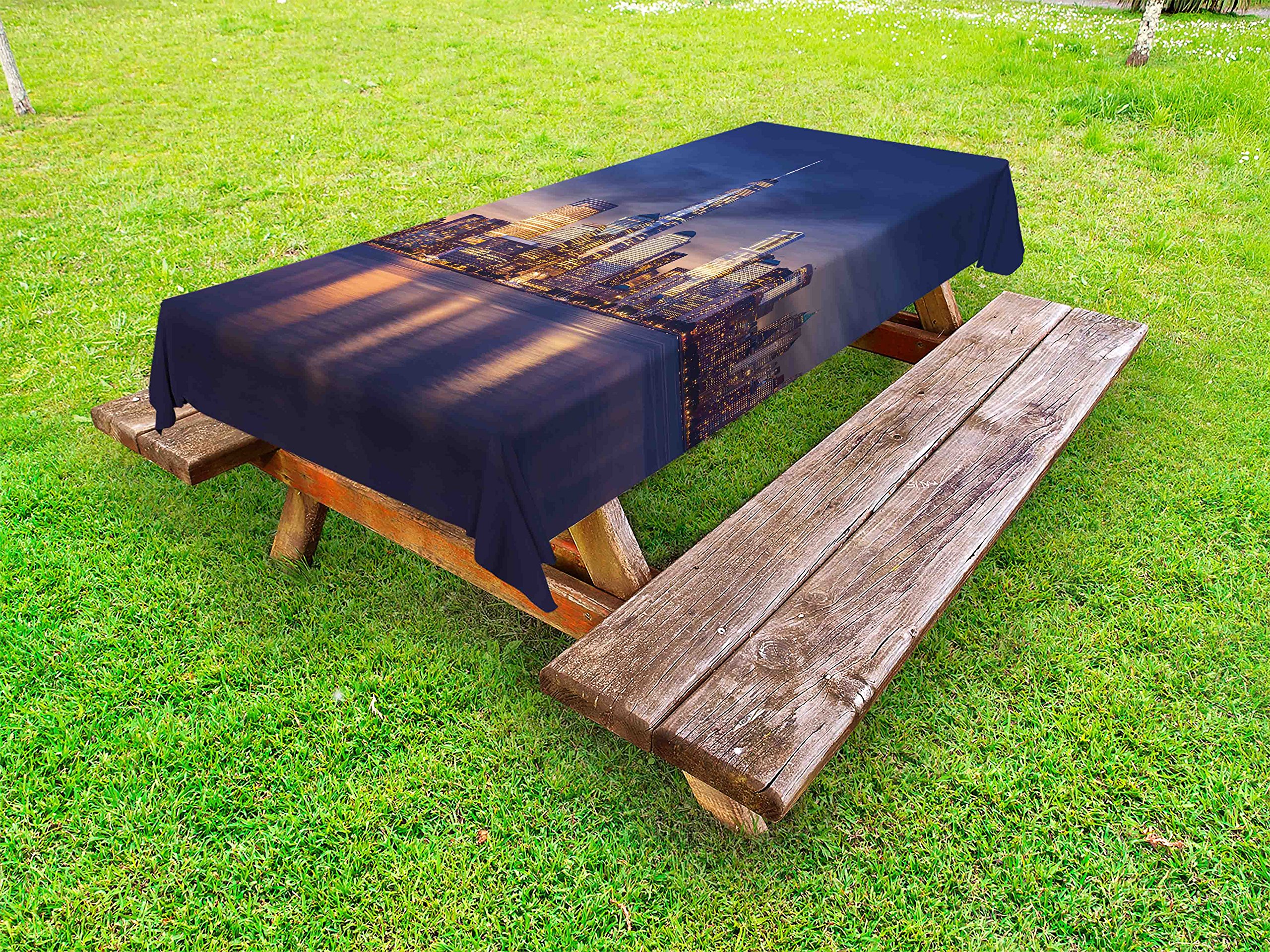 Ambesonne New York City Skyline Tablecloth - Waterproof Outdoor Picnic Table Cover 58x120 Inches, Washable & Durable for Patio, BBQ, Garden Parties (Manhattan Sunset Design)