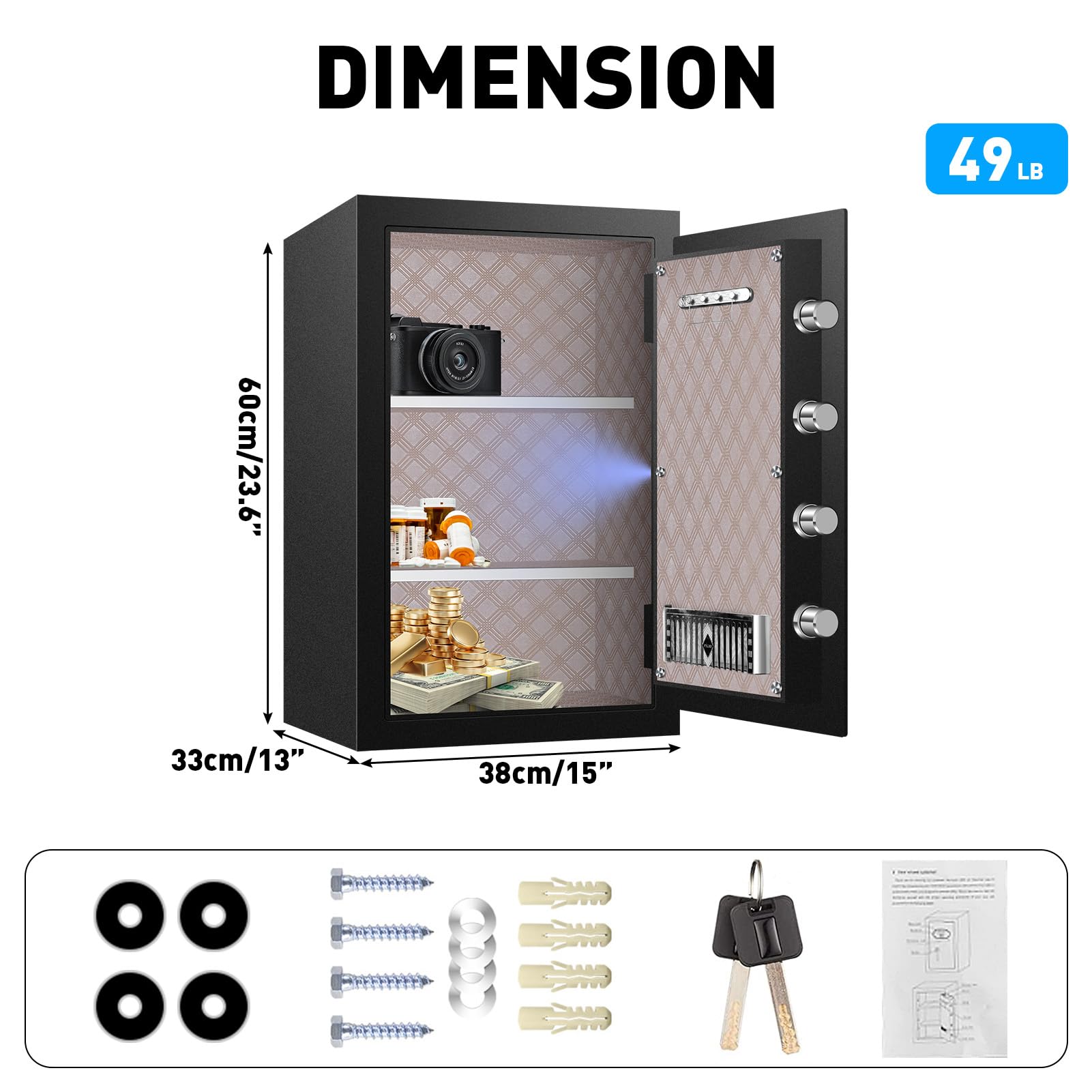 ToruKeep 4.0 Cu Ft Fireproof Safe Box with LCD Screen & Digital Keypad - Home Security Safe for Cash, Jewelry, Documents & Handguns | Fire Resistant, Hidden Key Lock, LED Lighting & Removable Shelves | Perfect for Home, Office & Gun Storage Protection
