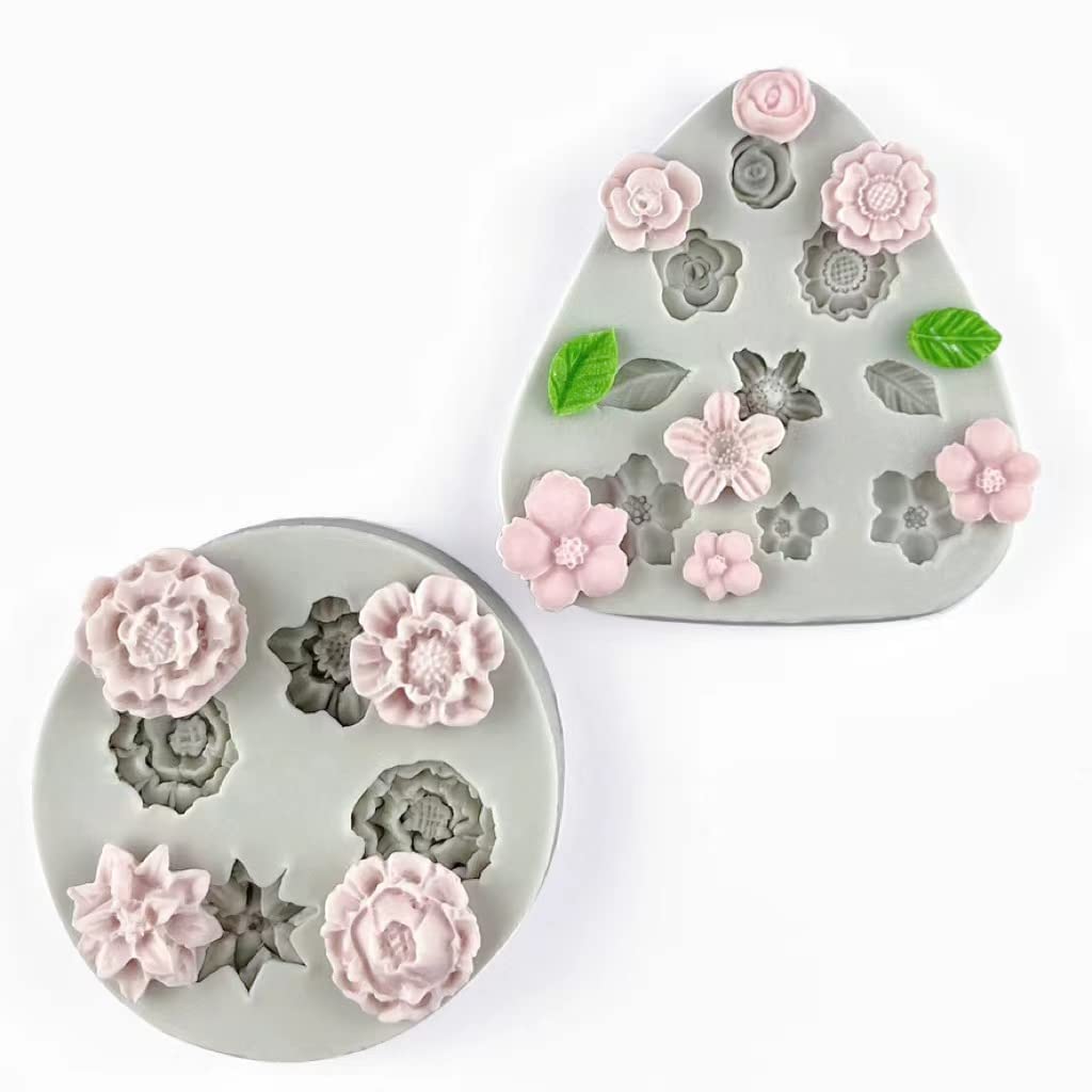2Pcs Flower Polymer Clay Molds for Jewelry Making - Daisy Sunflower Rose Miniature Silicone Molds (13 Flowers) - Perfect for DIY Earrings, Pendants & Home Decor Crafts