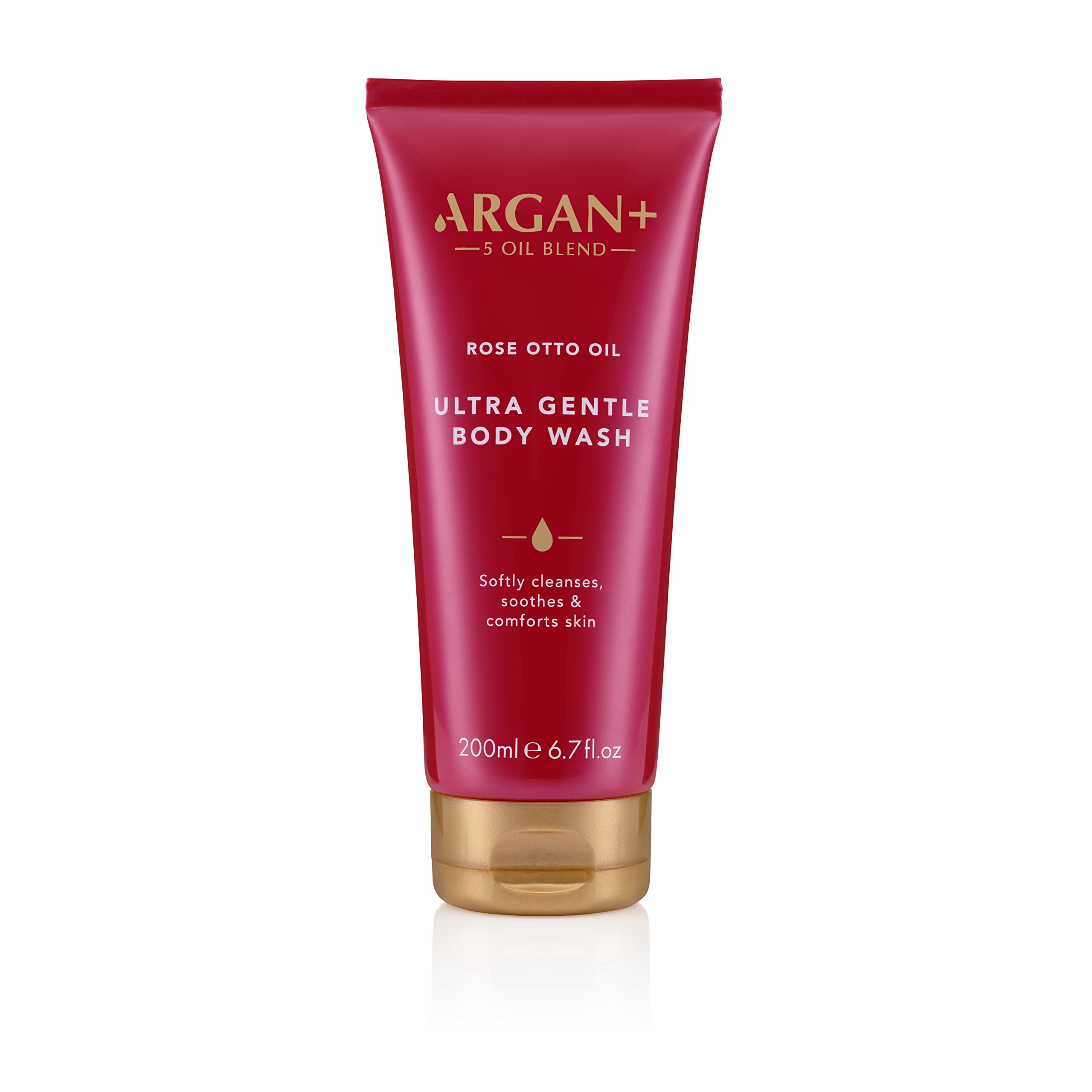 Argan+ Ultra Gentle Body Wash with Rose Otto Oil - Softly Cleanses, Soothes & Comforts Skin | Vegan Shower Gel 200ml | Perfect for Dry & Sensitive Skin Care Routine