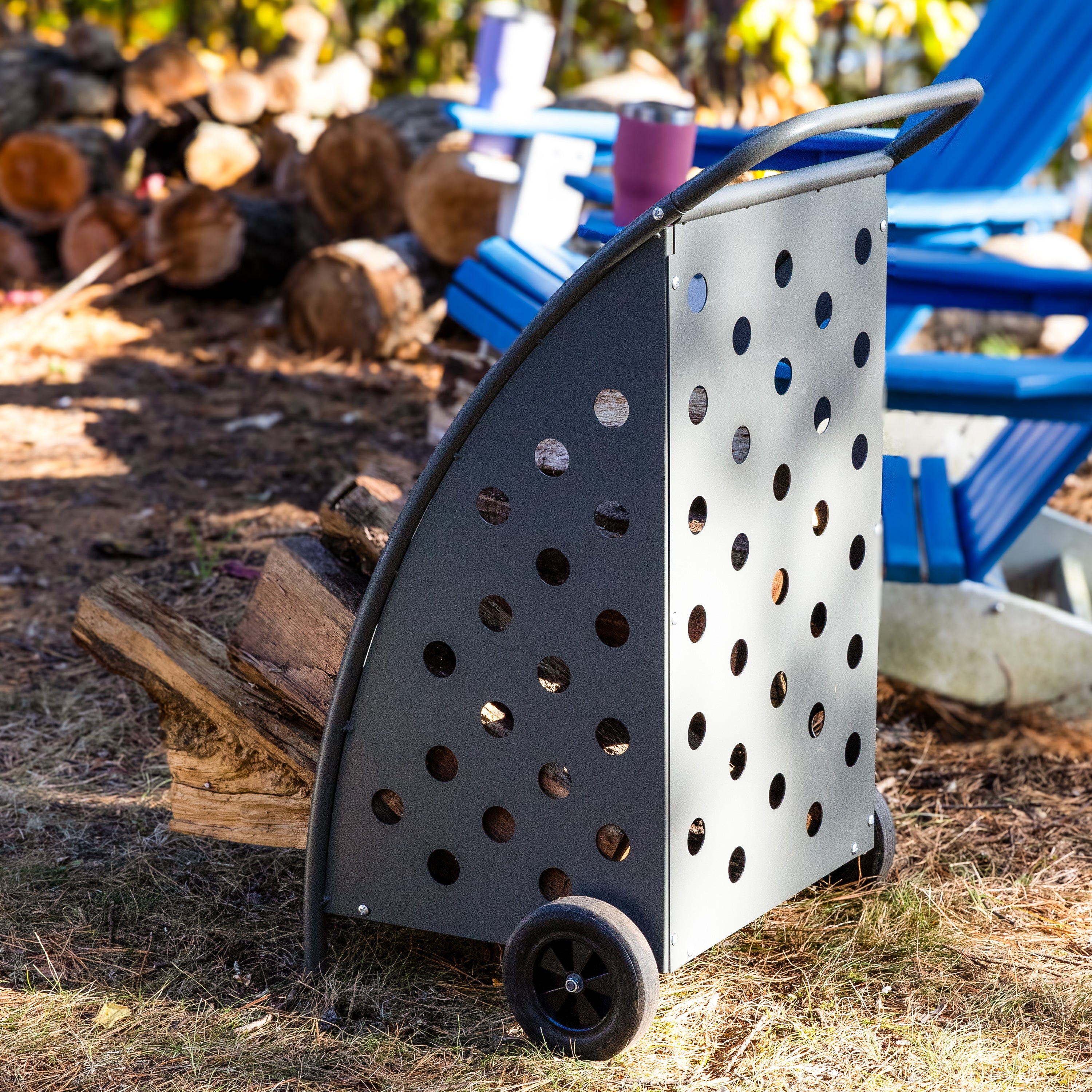 Sunnydaze Heavy-Duty Steel Firewood Log Cart with Wheels - 34 Inch Outdoor Firewood Rack for Fireplace, Camping, and Backyard Storage