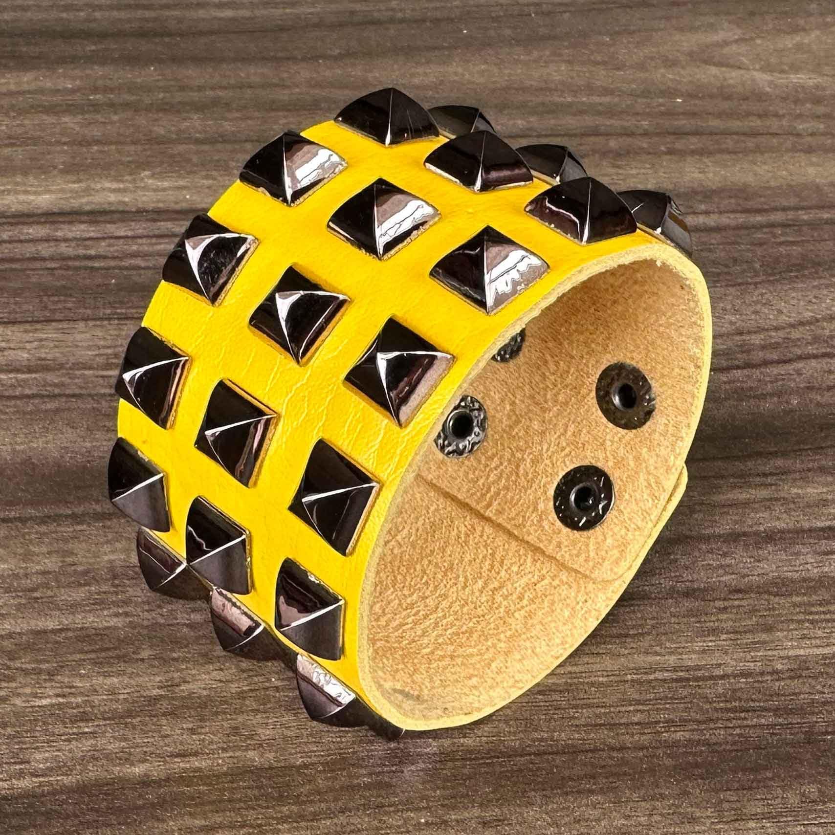 Punk Rock Pyramid Rivet Studded Wristband - Wide PU Leather Arm Cuff Bracelet for Women & Men - Gothic Fashion Accessory for Concerts, Parties & Halloween Costumes