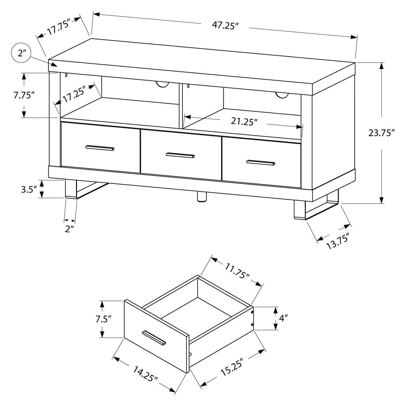 48L Dark Taupe TV Stand with 3 Drawers - Modern Entertainment Center for Living Room, Bedroom & Home Theater Setup
