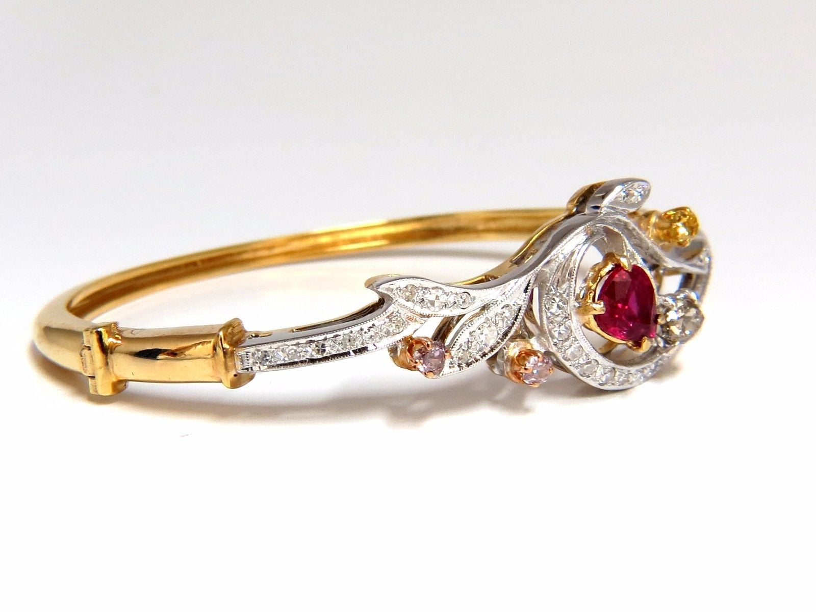 GIA Certified Natural Ruby & Fancy Color Diamond Bangle Bracelet - No Heat Treatment | Elegant Jewelry for Weddings, Anniversaries & Special Occasions