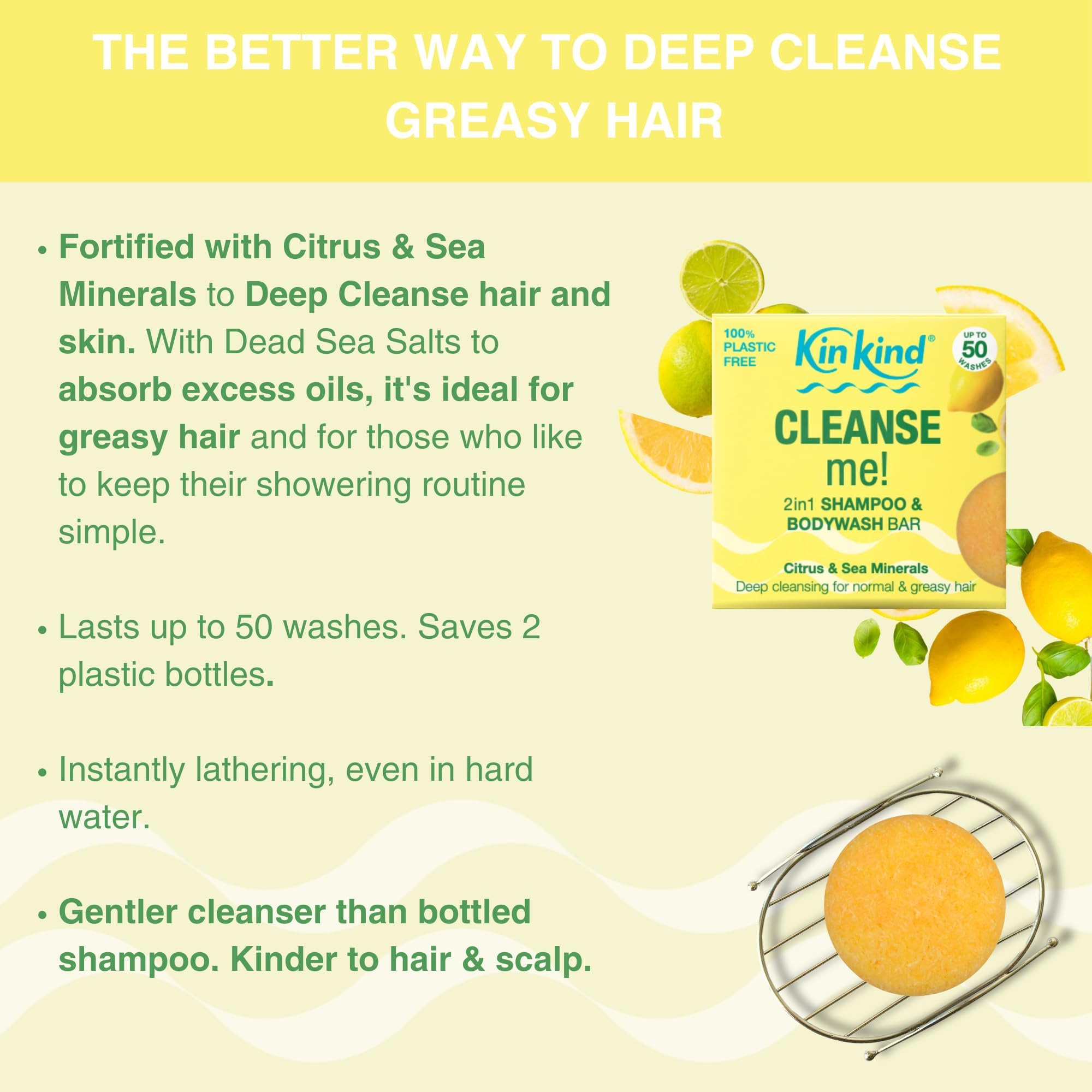 KinKind 2-in-1 Solid Shampoo & Body Wash Bar for Normal to Greasy Hair | Natural, Vegan & Cruelty-Free Shampoo Bar | Travel-Friendly, Lasts Up to 50 Washes | Perfect for Home, Gym & Eco-Friendly Travel