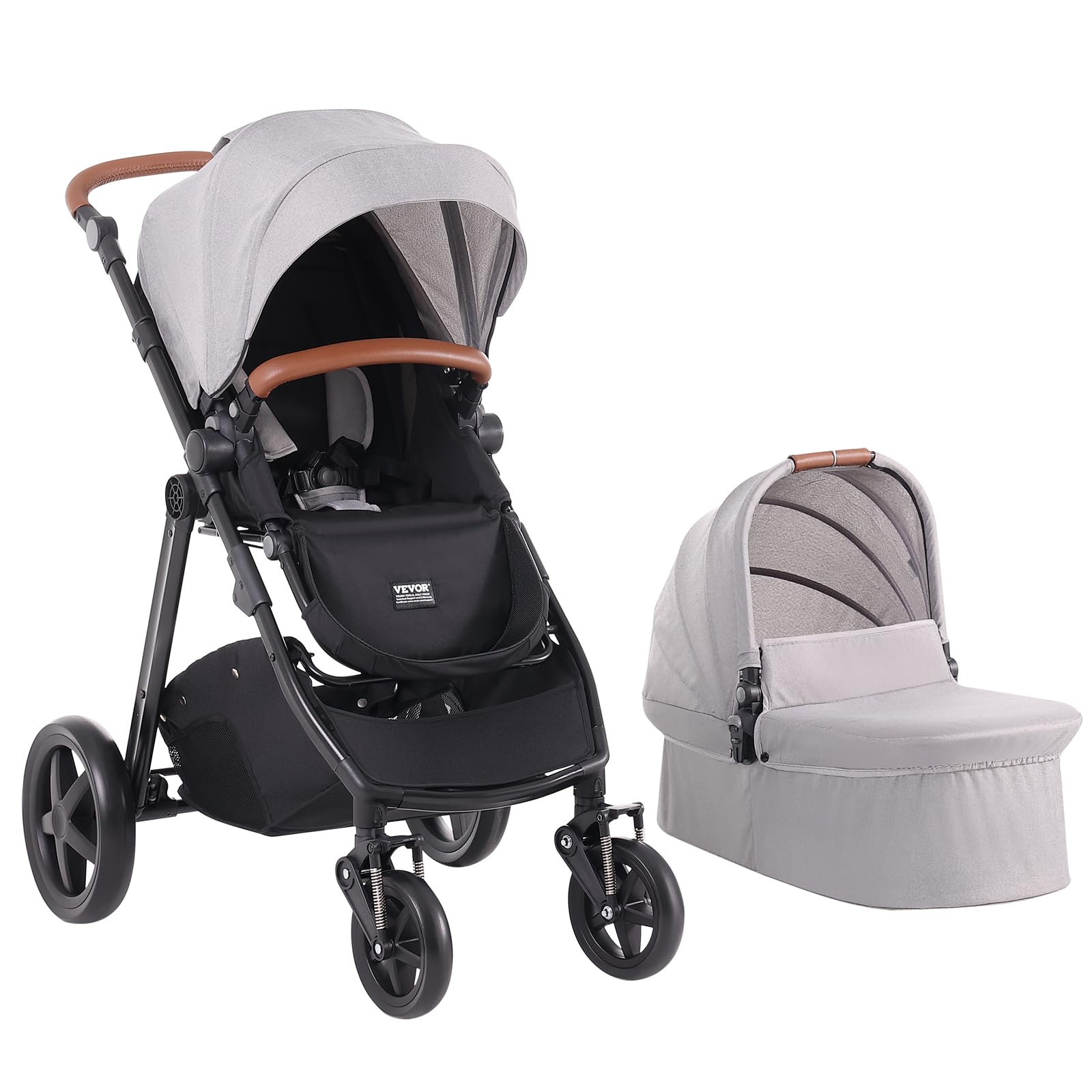 VEVOR 2-in-1 Travel System Stroller with Bassinet & Reversible Seat | Light Gray Baby Stroller Combo with One-Button Fold, EVA Tires & Brake | Perfect for Newborns, Shopping & Outdoor Walks