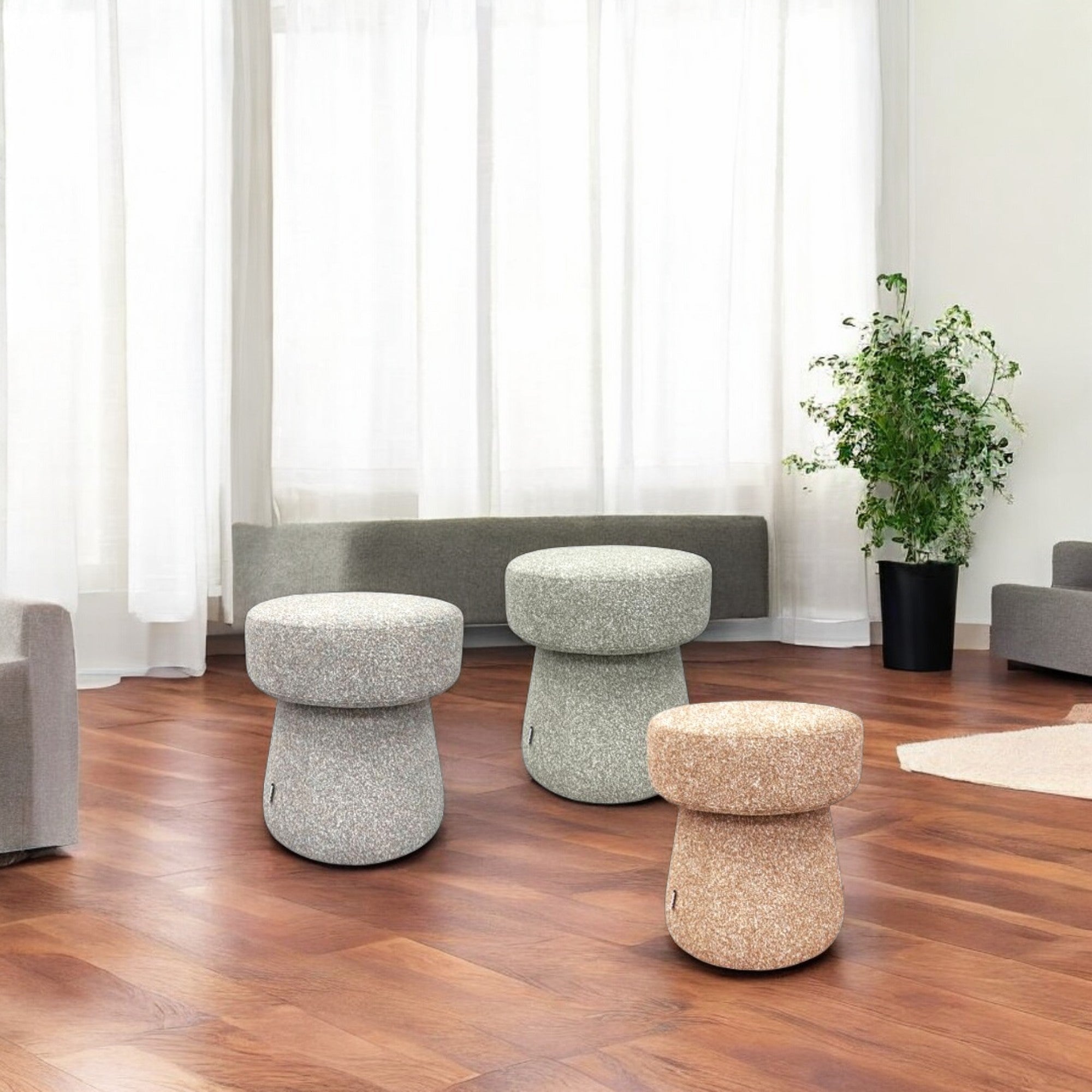 Nordic Ottoman - Modern Round Storage Ottoman with Linen Fabric, Footrest & Coffee Table for Living Room, Bedroom & Nursery - Perfect for Home Decor & Extra Seating
