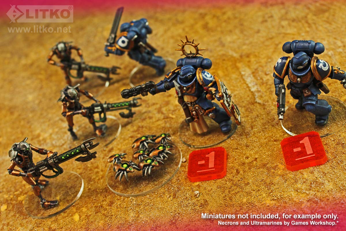 LITKO Warhammer 9th Edition Game Tokens Set - 10 Pack Fall Back/Stationary Markers with Advance/Moved, Reroll, Plus One & Minus One Tokens (Fluorescent Pink) - Perfect for Tabletop Strategy Games & Tournaments