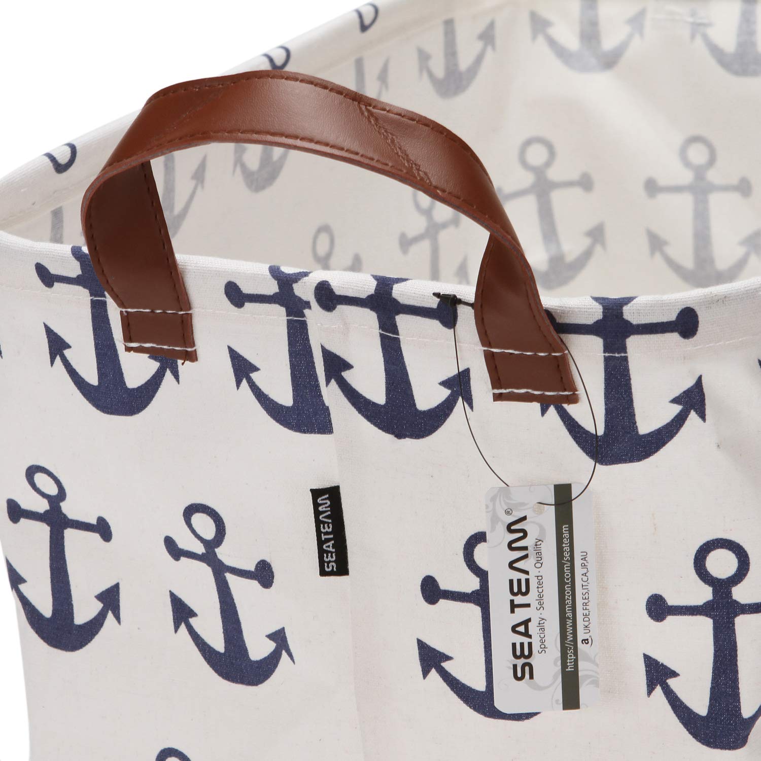 Sea Team Large Collapsible Canvas Storage Bin - 16.5 x 11.8 Inch Nautical Anchor Pattern Shelf Basket - Navy Blue Toy Organizer for Kids Room, Nursery, or Playroom Storage