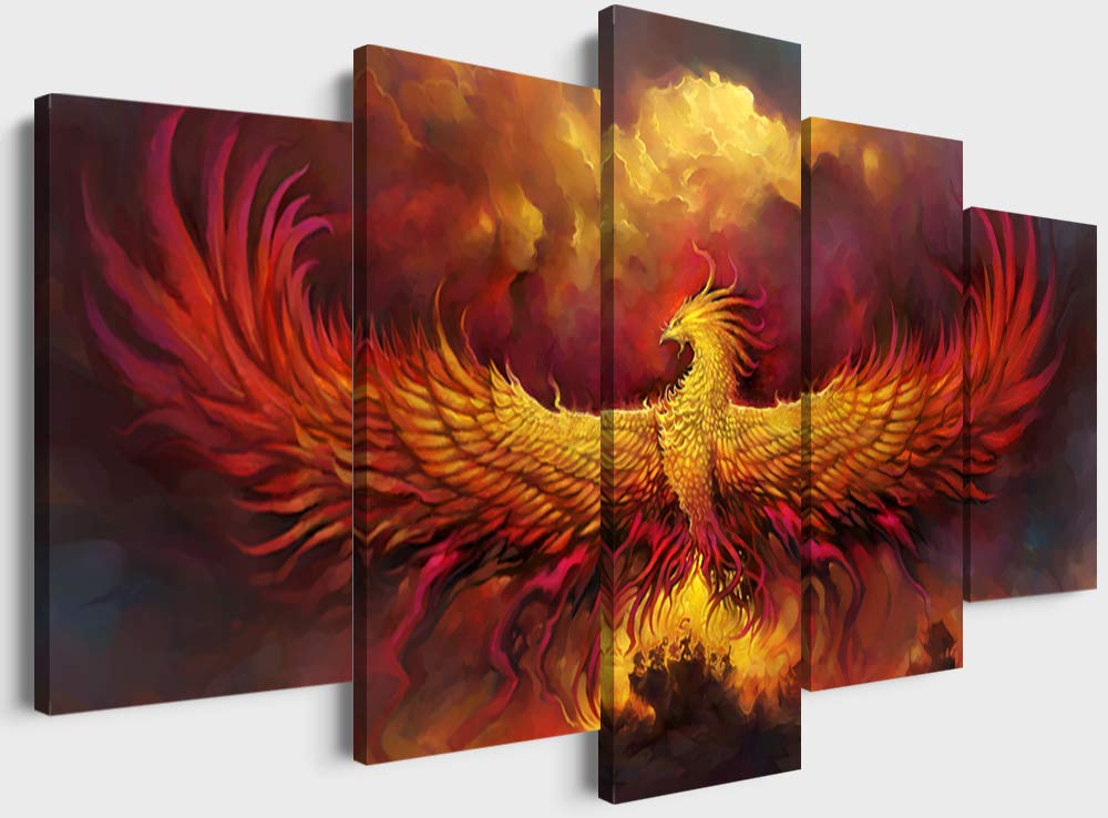 YOUHONG 5-Piece Large Phoenix Bird Wall Art Canvas - Stunning Animal Wall Decor for Living Room & Bedroom - Ready to Hang 70x40 Inches - Perfect for Home, Office & Gift Giving