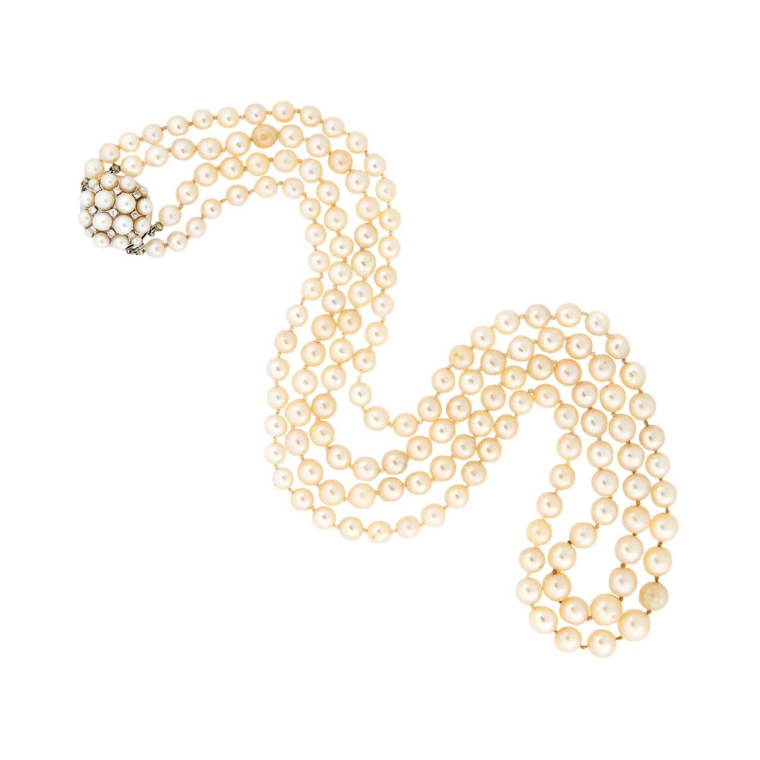 Vintage Double Strand Pearl Necklace with 14K Gold Diamond Clasp - Elegant Bridal Jewelry for Weddings, Anniversaries & Special Occasions