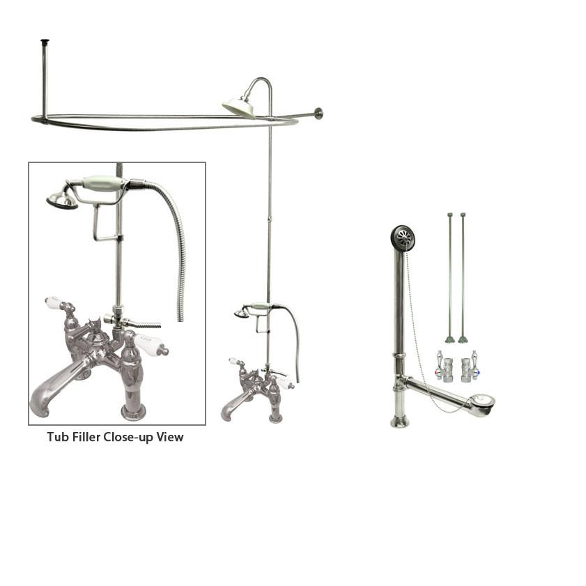 Vintage Chrome Clawfoot Tub Shower Faucet Kit with Enclosure & Adjustable Curtain Rod 608T1CTS - Perfect for Bathroom Renovation and Antique Style Decor