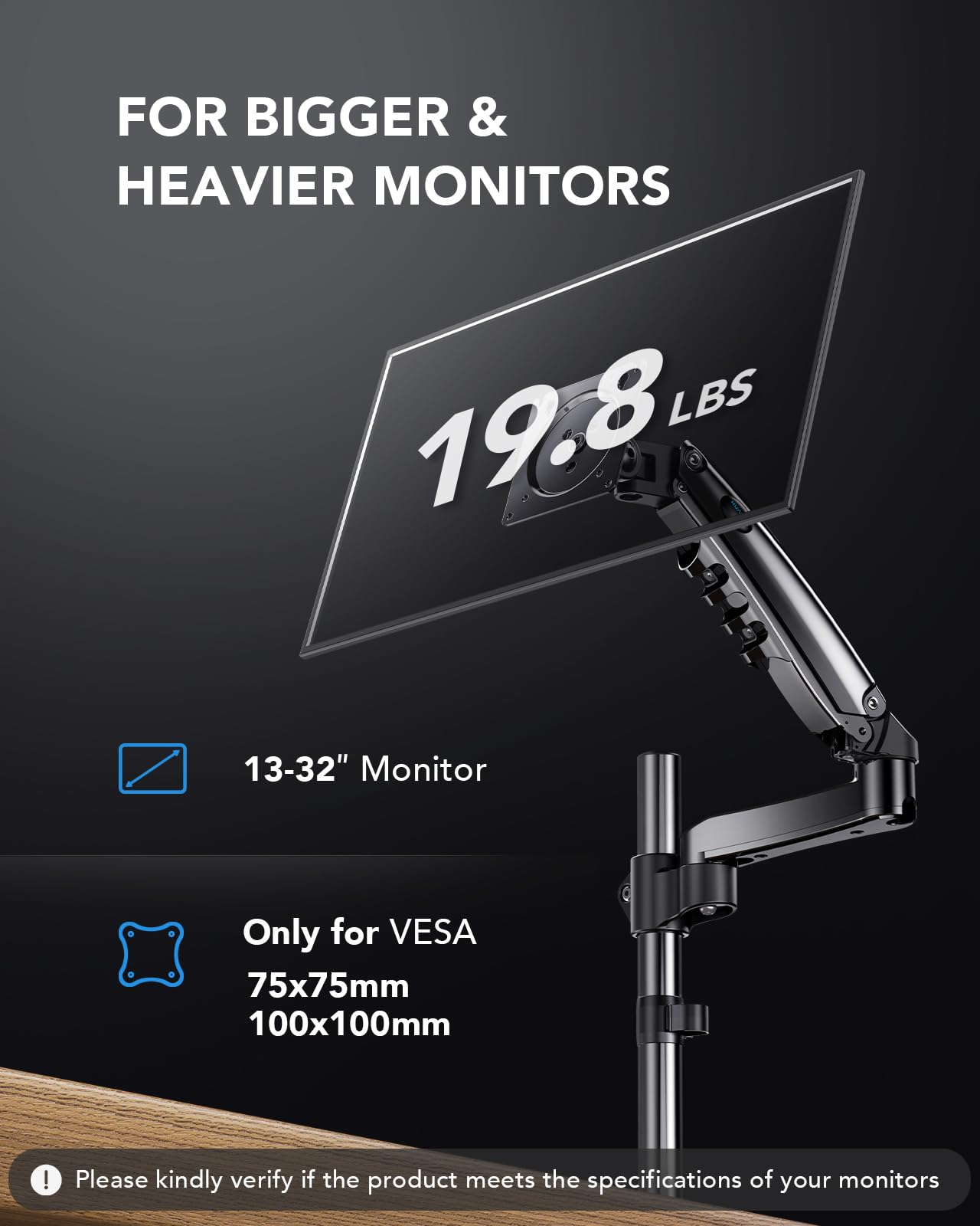 Adjustable Monitor Stand with Swivel & VESA Mount - Fits 13 to 30 Inch Screens, C Clamp & Grommet Base for Home Office & Gaming Setup