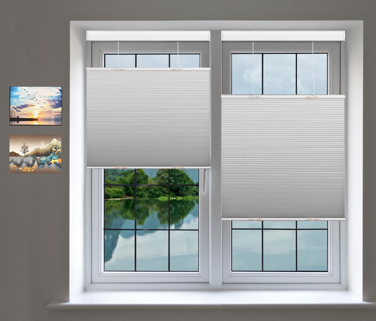 **Blackout Cordless Cellular Shades - Top Down Bottom Up Honeycomb Blinds for Windows, Room Darkening & Energy Efficient, Blackout Grey (32