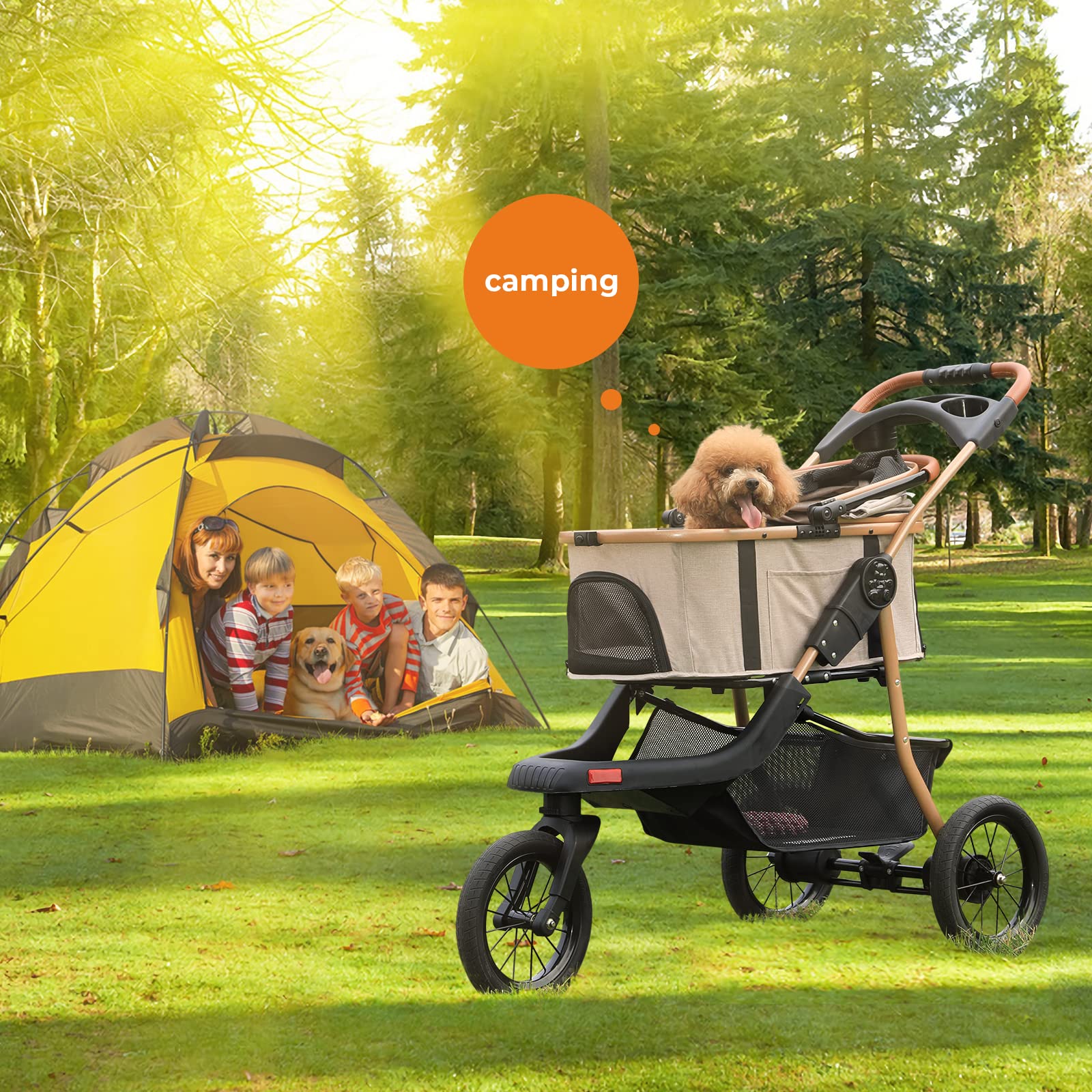 Premium 3-in-1 Large Pet Stroller for Dogs & Cats - Detachable Carrier, Zipperless Dual Entry, Foldable Jogging Travel Stroller with Rubber Tires & 3-Wheel Design - Perfect for Outdoor Walks, Vet Visits & Travel Adventures
