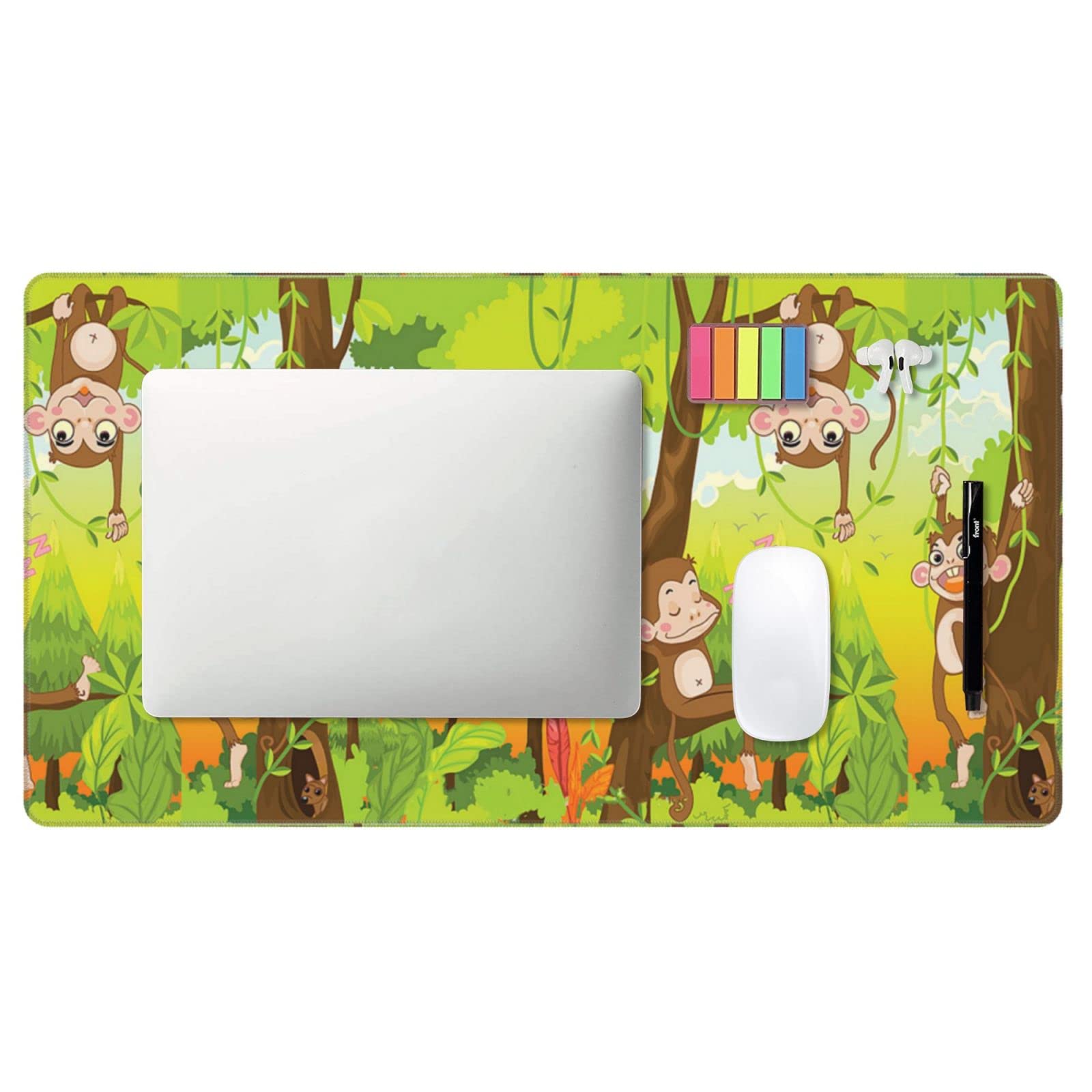 Cute Monkey Mouse Pad - Large Extended Rubber Desk Mat (29.5x16 inches) for Keyboard & Mouse - Perfect for Gaming, Office Work & Home Computer Setup