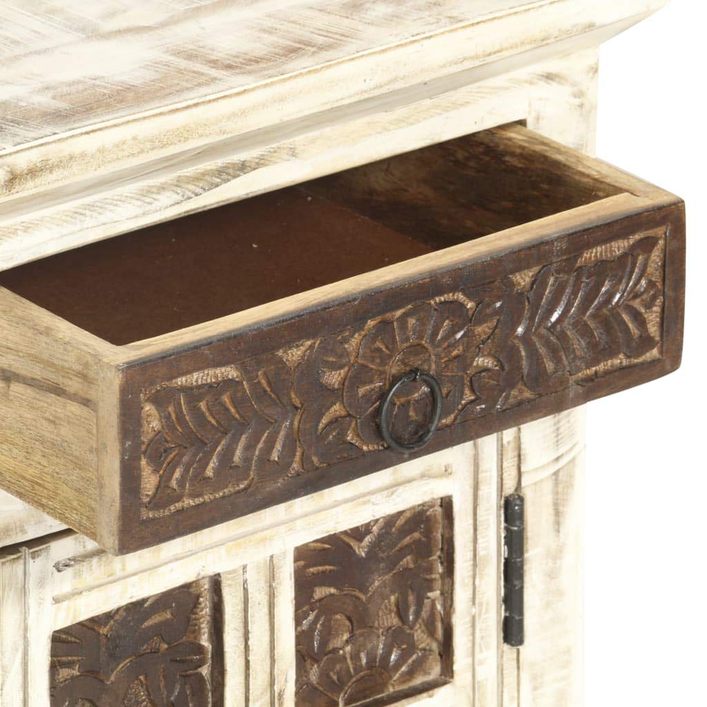 Modern Nightstand Side Table - White Solid Mango Wood Bedside Cabinet 15.7