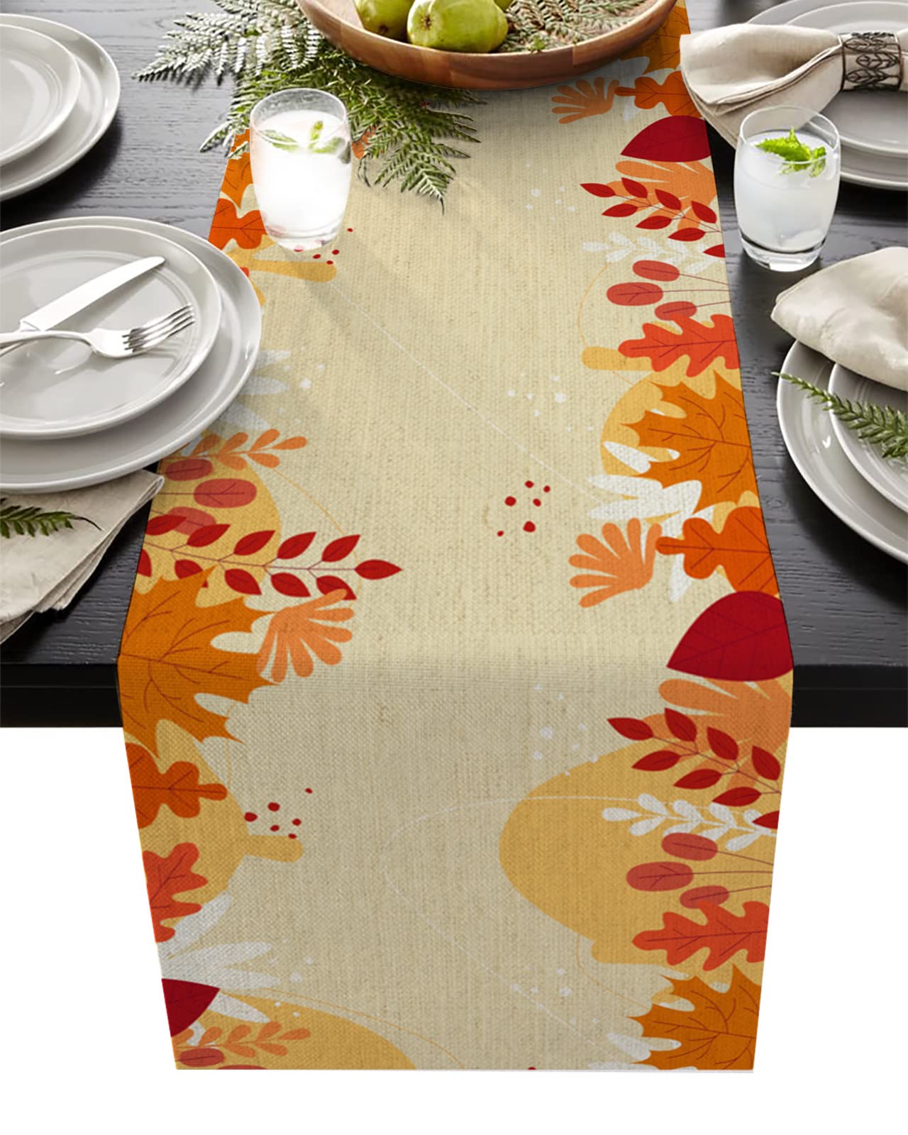 72 Inch Cotton Linen Table Runner - Fall Leaves Vintage Farmhouse Decor for Kitchen, Dining Table, Coffee Table | Perfect for Thanksgiving, Autumn Weddings & Banquet Parties | Home Decoration & Seasonal Centerpiece