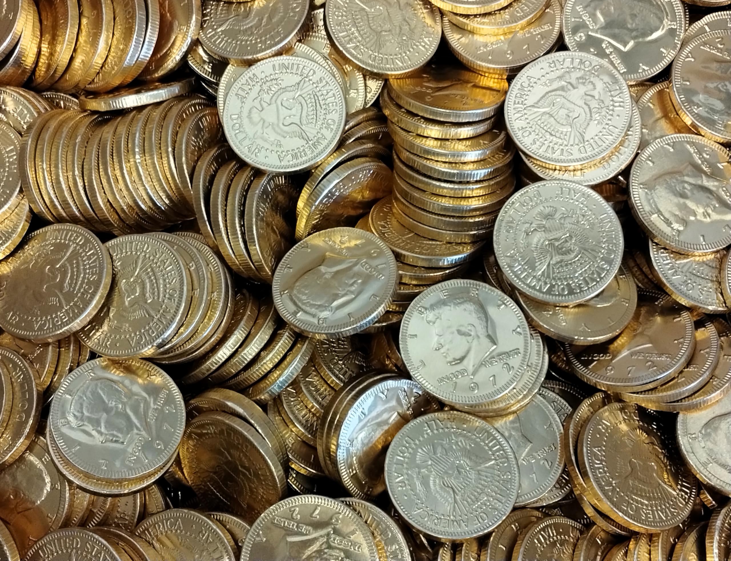 Premium Milk Chocolate Coins - 50 Count Individually Wrapped in Gold Foil, Half Dollar Size Chocolate Coins for Parties, Gifts & Holiday Celebrations