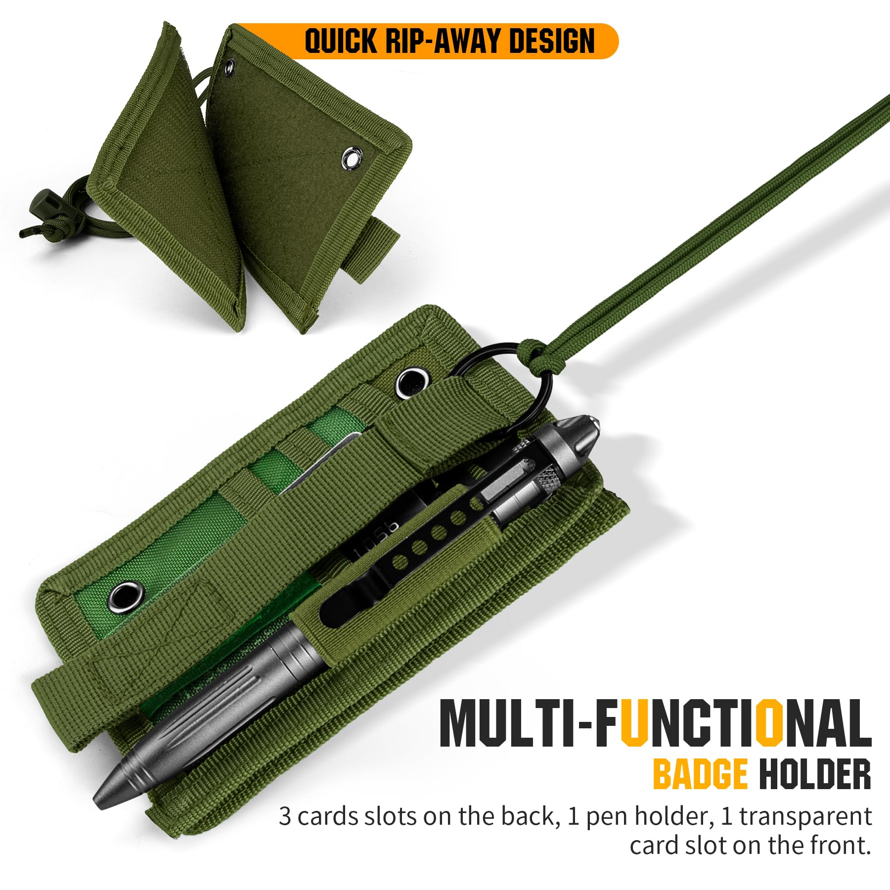 IronSeals 2 Pack Tactical ID Card Holder - Detachable Hook & Loop Patch Badge Holder with Quick Rip-Away Design, Key Ring & Adjustable Neck Lanyard - Perfect for Security, Military, Construction and Outdoor Work