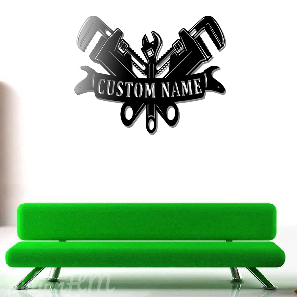 Custom LED Monogram Plumber Metal Sign - Personalized Plumber Gift for Men - 14x14 Inch Wall Art with Lights - Perfect for Workshop, Garage & Man Cave Decor