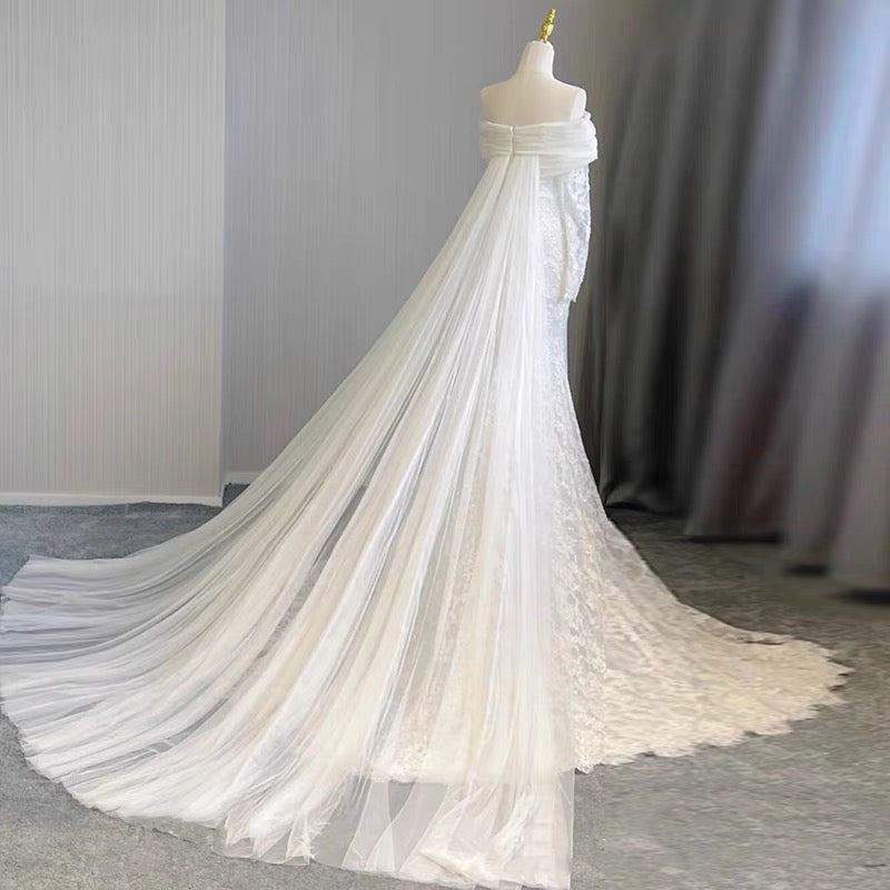 Elegant Off-The-Shoulder Mermaid White Lace Wedding Dress J3234 - Perfect for Beach Weddings, Vow Renewals & Romantic Photoshoots