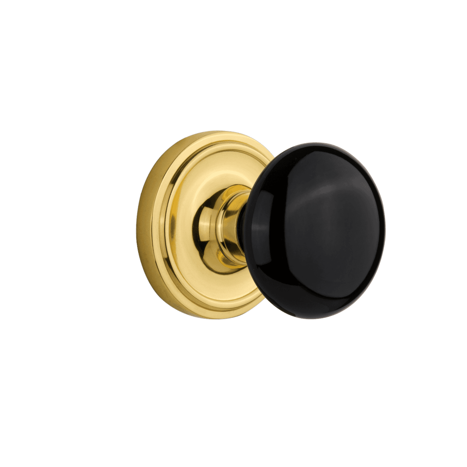Vintage Rosette Cabinet Hardware with Black Porcelain Knob - Unlacquered Brass Finish for Kitchen Cabinets, Bathroom Vanities & Furniture Restoration