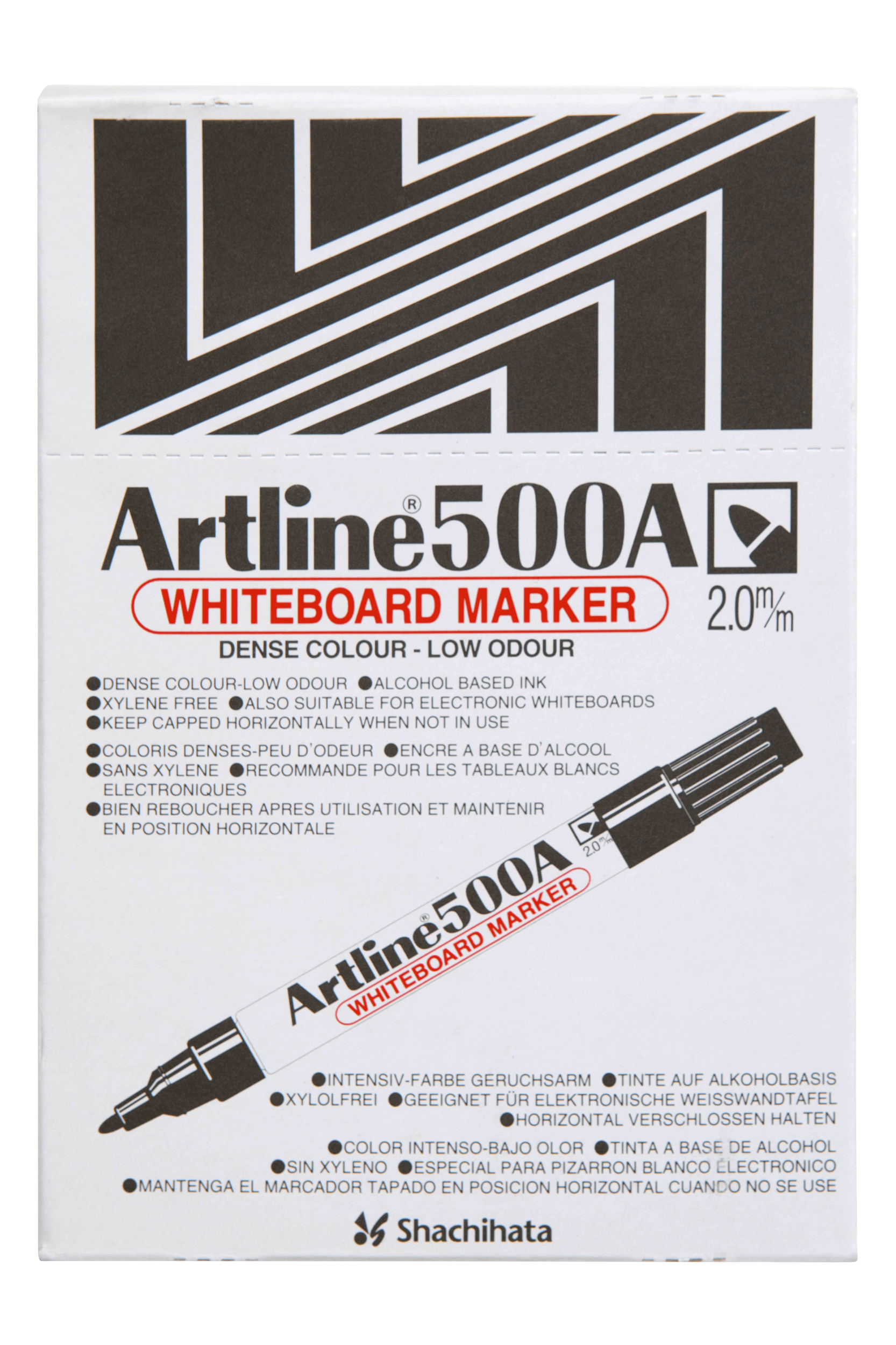 Artline 500A Whiteboard Markers - 12 Pack Black Bullet Tip (2mm) - Dry Erase Markers for Office, Classroom & Home Use - Non-Toxic & Low Odor