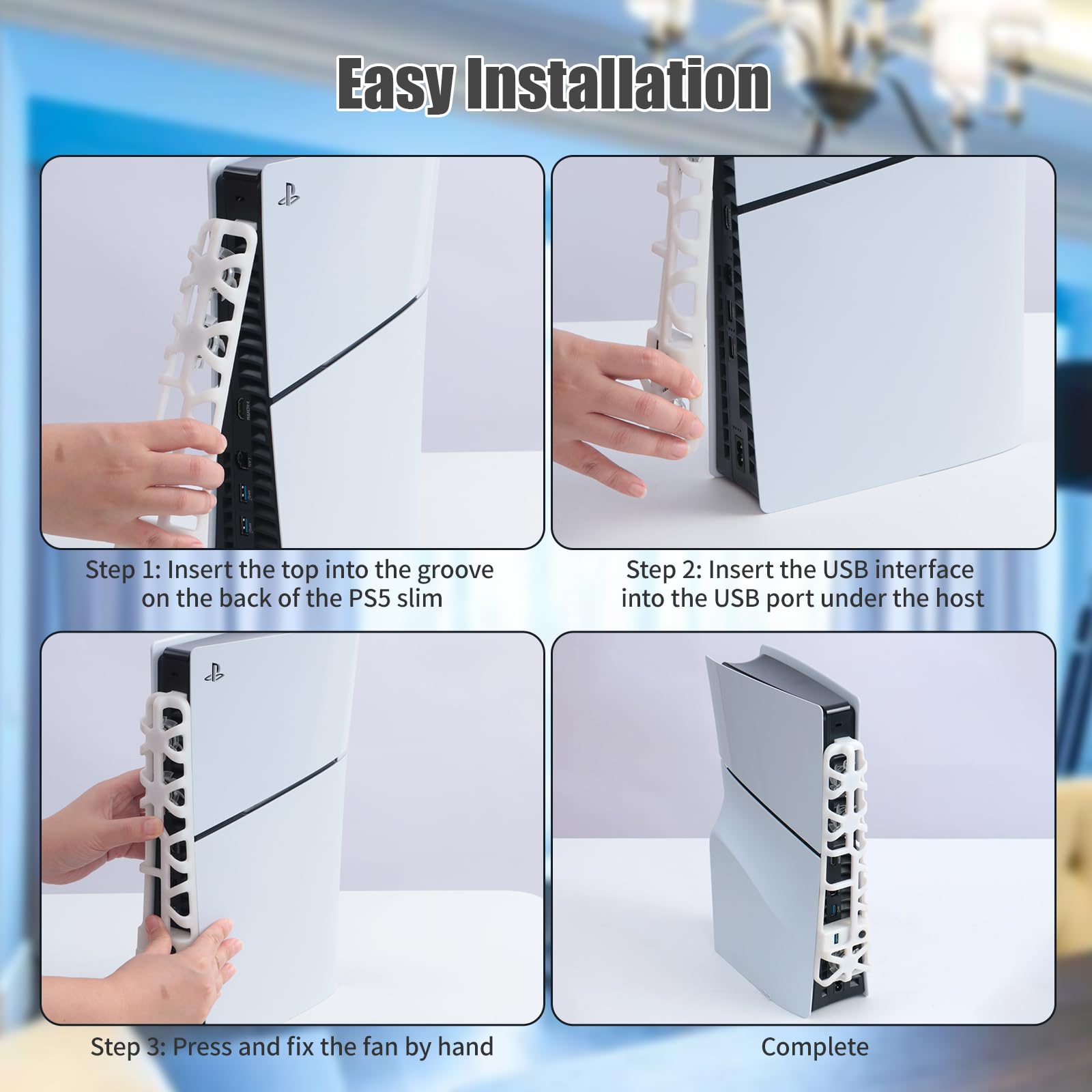 HEATFUN PS5 Slim Cooling Fan - Ultra Quiet Cooling System for PS5 Slim Disc & Digital Edition | White Gaming Accessories | Prevent Overheating for Extended Play Sessions