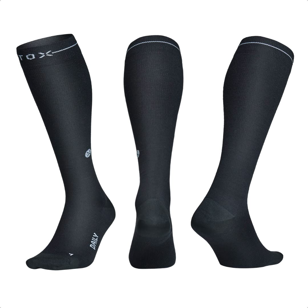STOX Energy Socks for Men - Premium Merino Wool Compression Socks (2-Pack, Black) - Relieve Tired, Sore & Swollen Legs - Ideal for Running, Hiking, Travel & Work