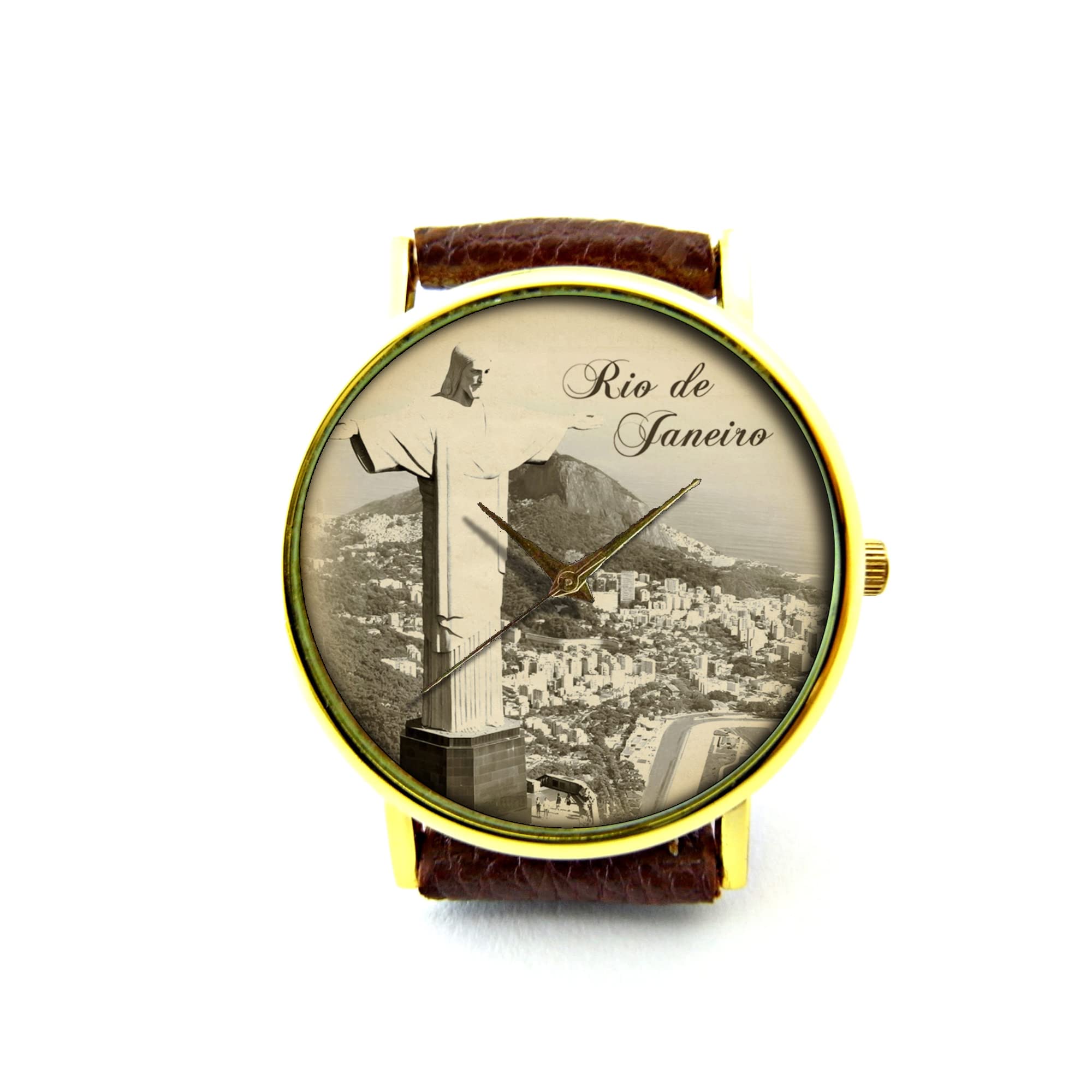 Rio Cristo Redentor Leather Watch - Handmade Genuine Leather Bracelet for Travel & Gifts