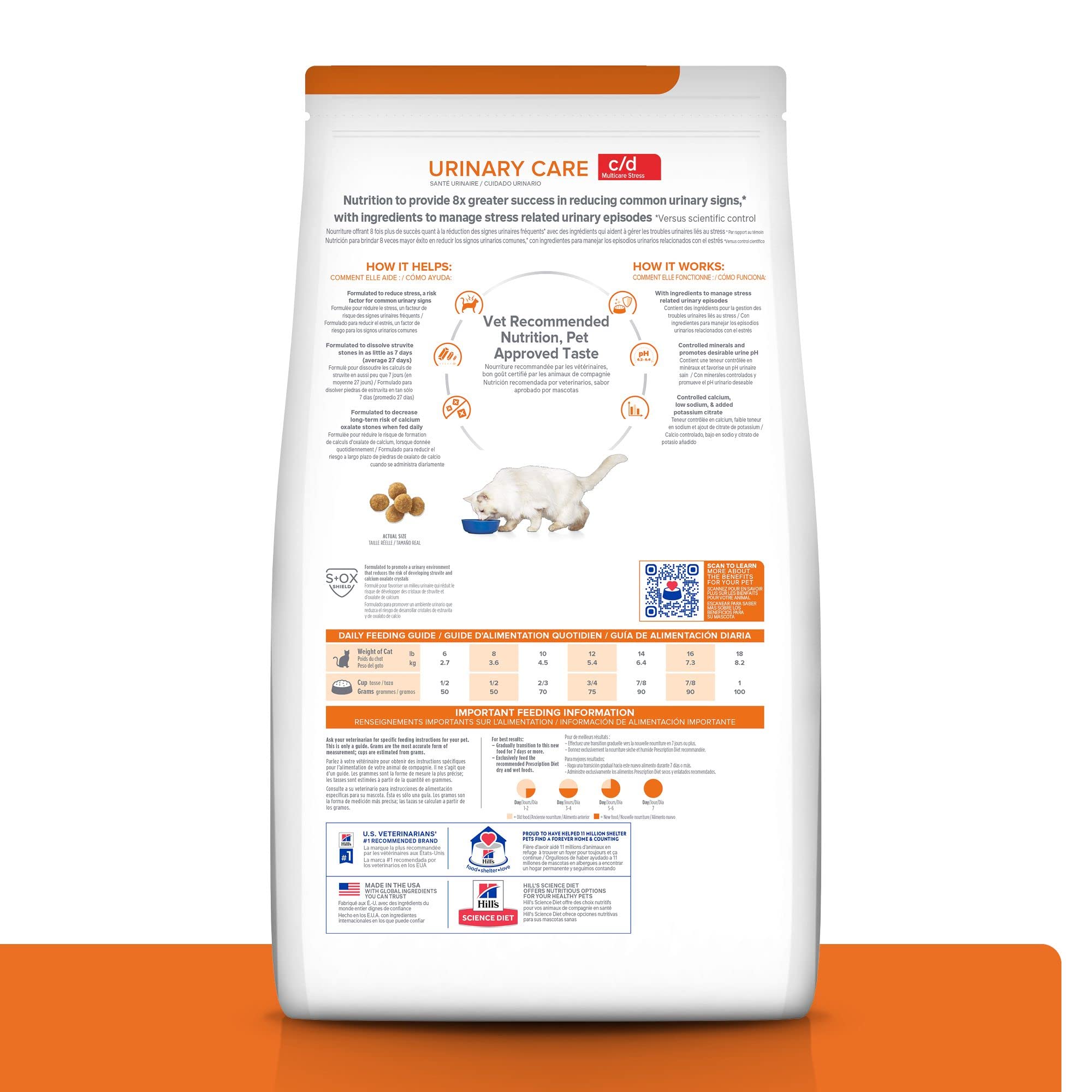 Hill's Prescription Diet c/d Multicare Stress Urinary Care Dry Cat Food - Ocean Fish Flavor - Veterinary Diet for Urinary Health - 17.6 lb Bag - Ideal for Cats with Urinary Issues at Home or Clinic