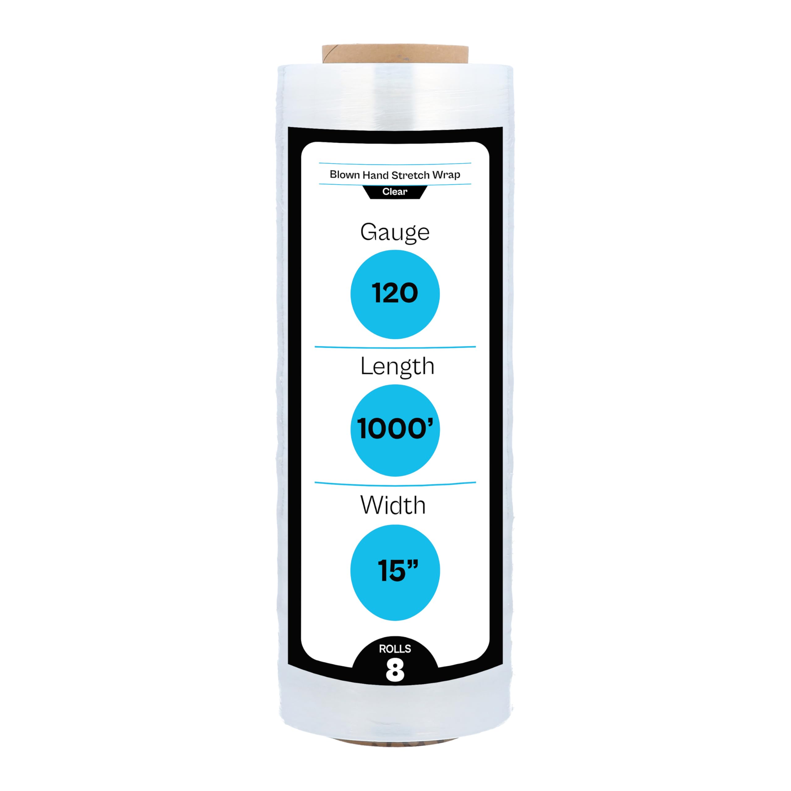 MMBM Stretch Wrap - 15 Inch x 1000 Feet, 120 Gauge Clear Plastic Cling Film (8 Pack) - Heavy Duty Blown Hand Stretch Film for Packaging, Moving, Pallet Wrapping & Industrial Shipping Supplies | Perfect for Warehouse, Logistics & Home Moving Protection