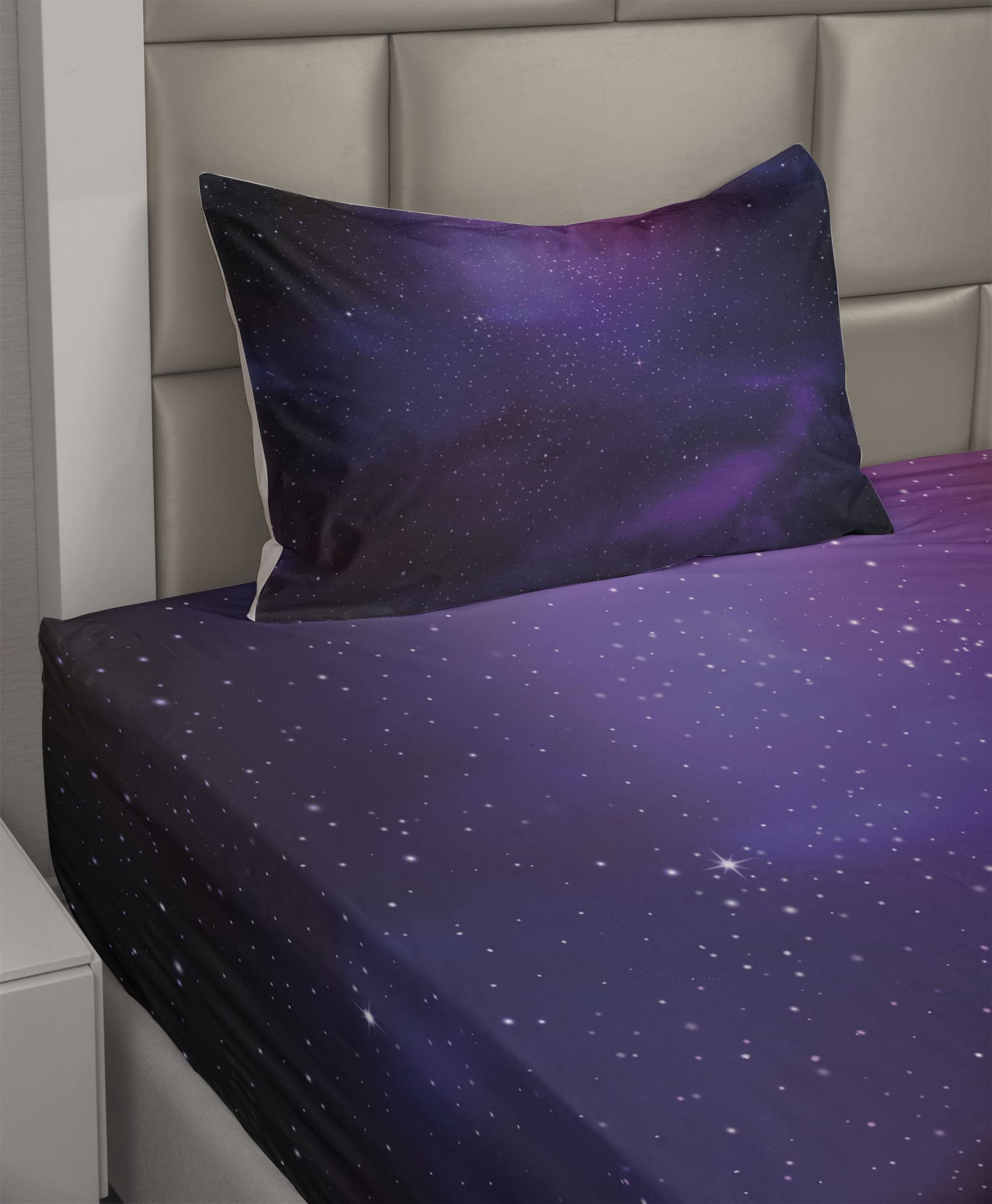 Ambesonne Galaxy Nebula Bed Sheet Set - 3 Piece Twin Size, Deep Space Star Clusters & Milky Way Constellation Design, Purple Pink Black Fitted & Flat Sheets with Pillowcase - Perfect for Astronomy Lovers, Kids Room Decor & Cosmic Themed Bedrooms