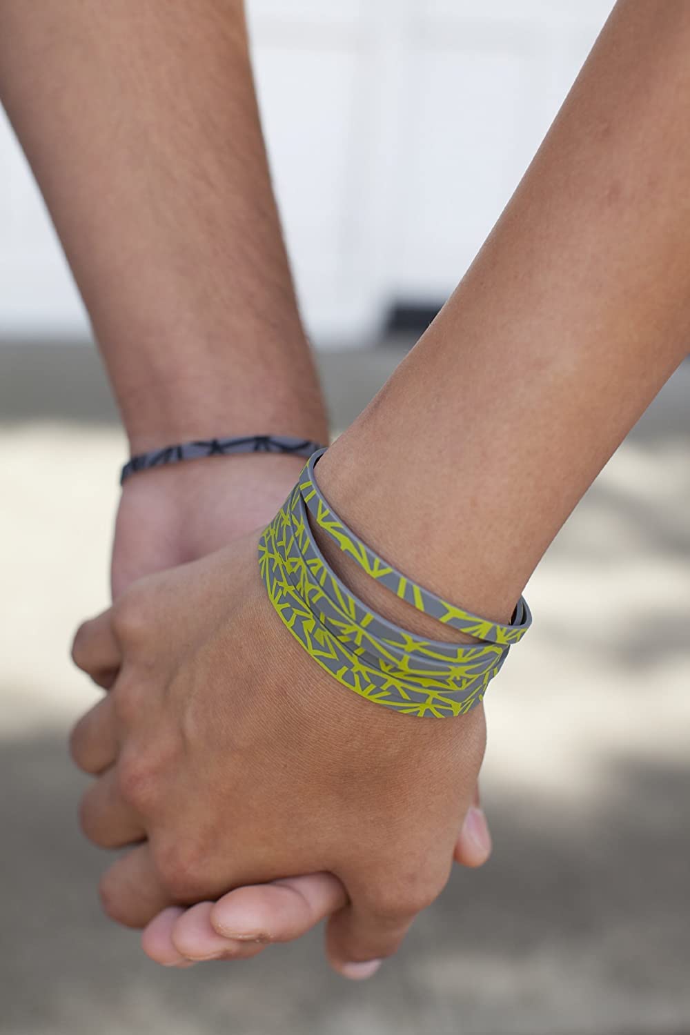 Modern-Twist Stretchy Silicone Link Bracelet Bands for Women & Girls - 6-Pack Set (Chartreuse on Gray) - Fashionable Hair & Wrist Accessories for Everyday Wear, Sports & Gifts