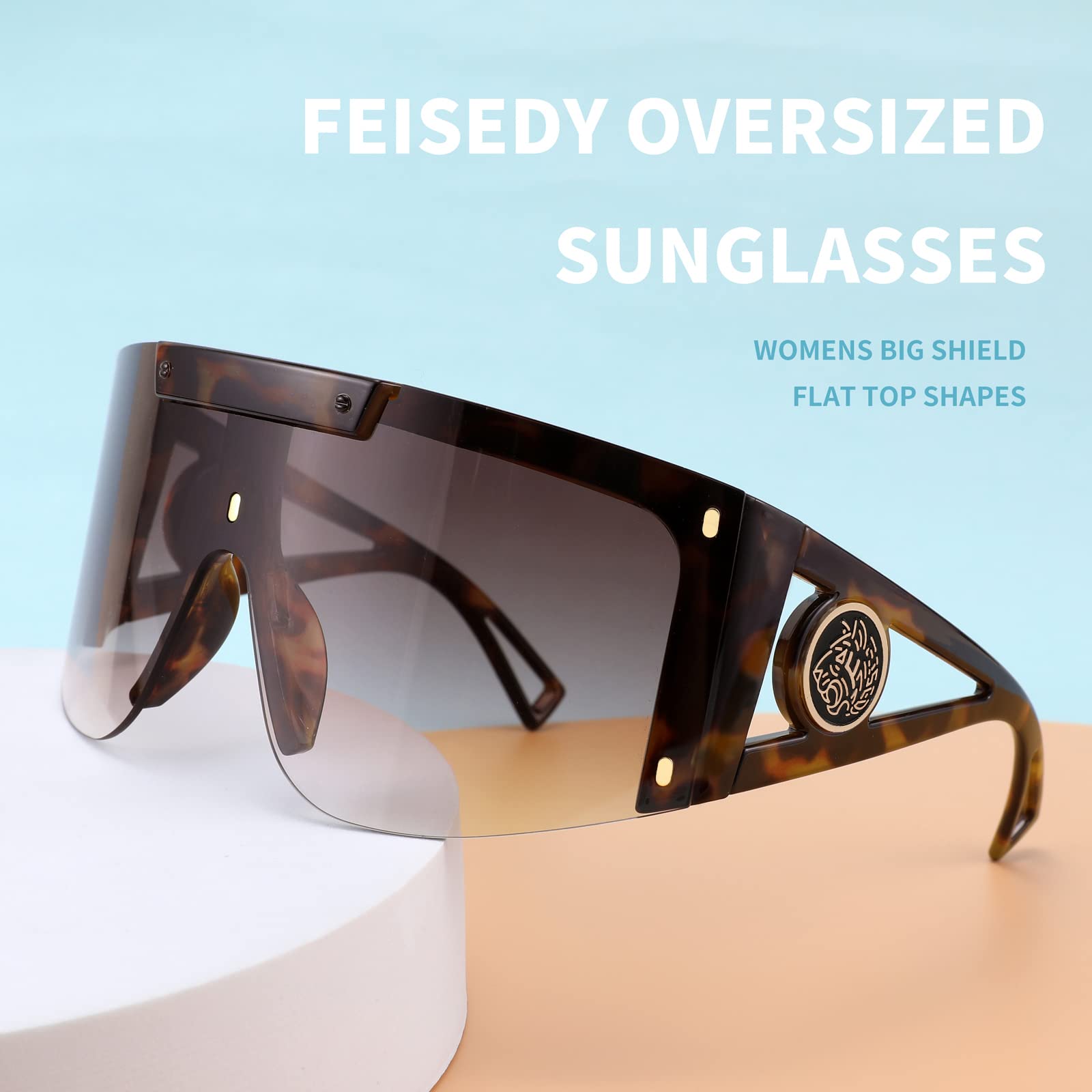 FEISEDY One Piece Oversized Sunglasses for Men & Women - UV Protection Big Frame Wrap Around Shield Sunglasses for Cycling, Driving, Beach & Vacation - Fashionable B4027 Shades for Outdoor Activities & Summer Style