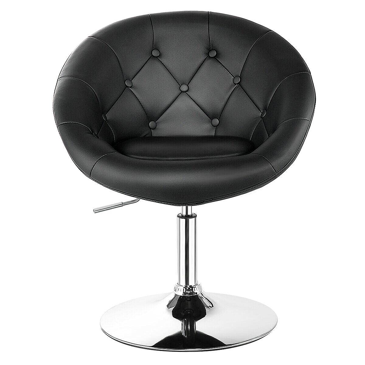 2 PCS Adjustable Height Swivel Bar Stools with Round Tufted Back - Black Kitchen Counter Stools for Home, Bar & Dining Room | Modern Bar Height Stools Set for Kitchen Island, Breakfast Nook & Entertainment Areas