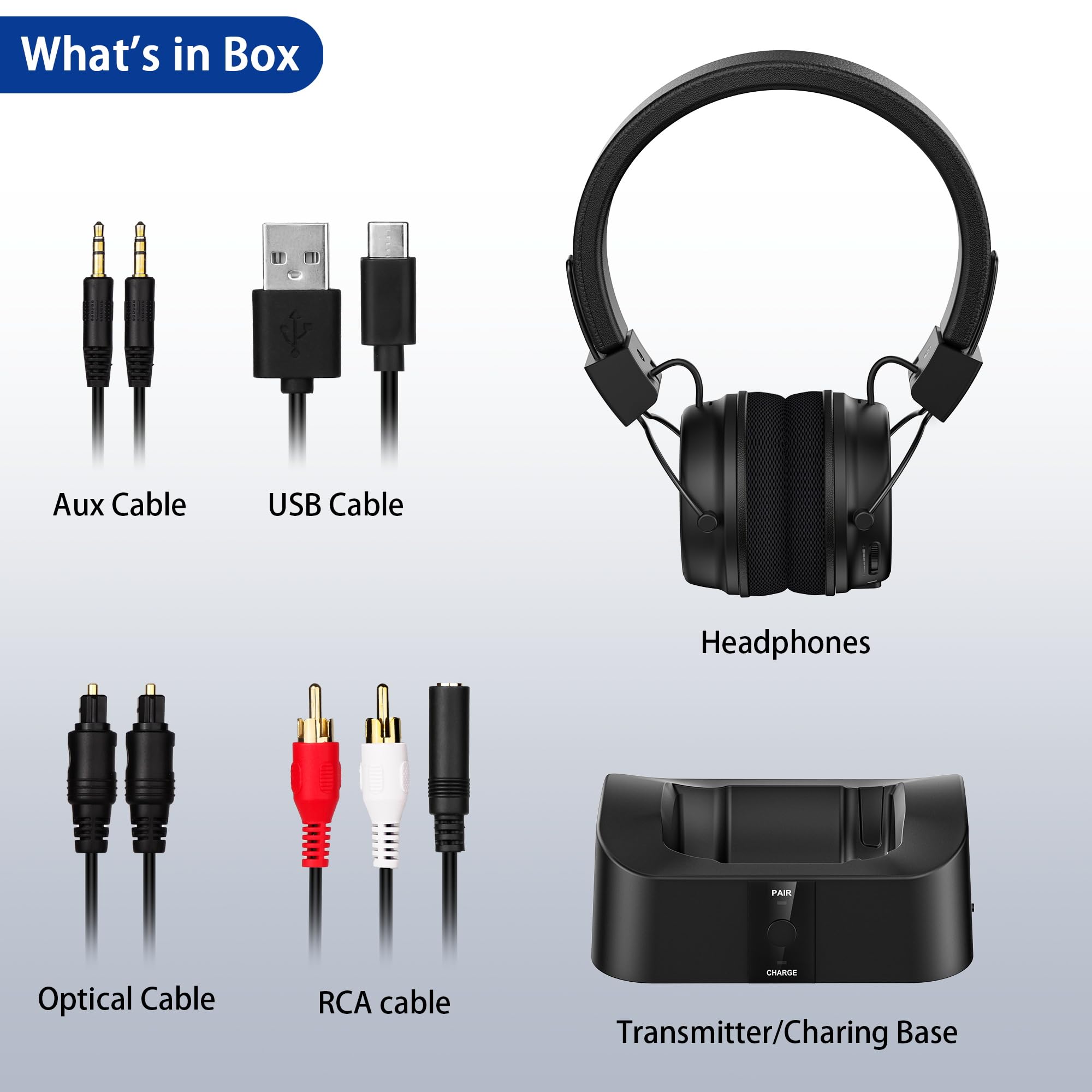 BESIGN BTH02 Wireless Bluetooth Headphones for TV Watching - 100ft Range, No Audio Delay, with Charging Dock - Ideal for Seniors & Home Entertainment