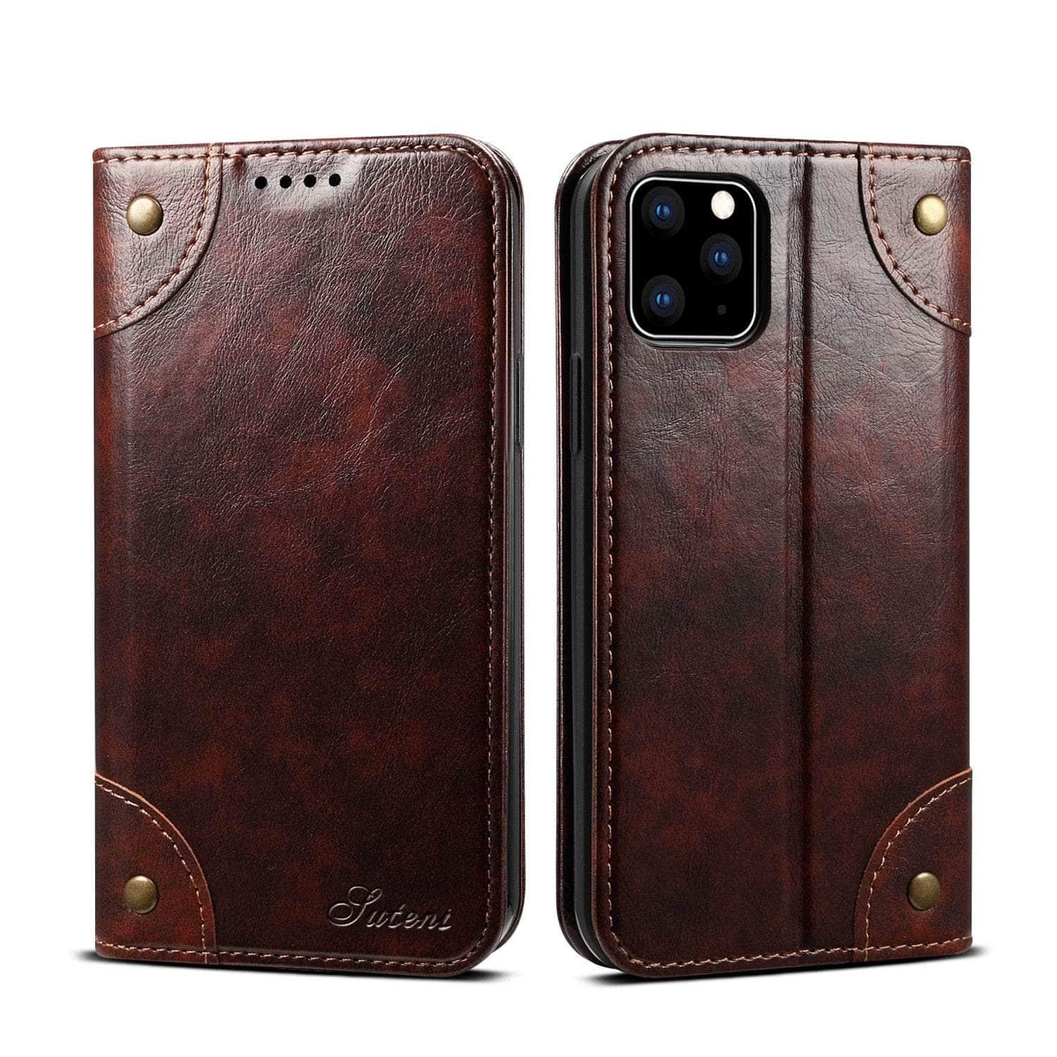 Genuine Leather iPhone 15 Pro Wallet Case - Classic Flip Cover with Card Slots | Perfect for Business, Travel & Everyday Use