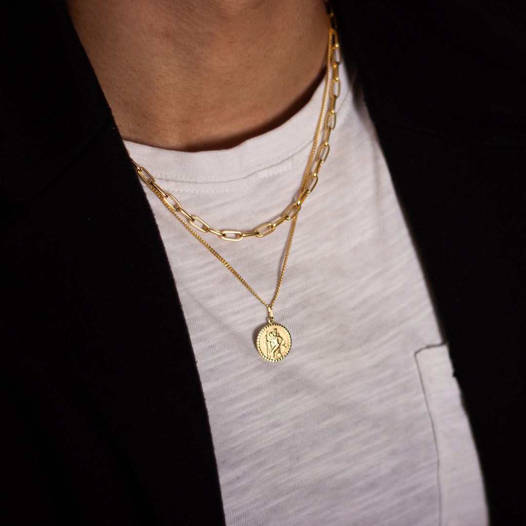 St. Christopher Necklace for Men - 14K Solid Gold Pendant with Custom Engraving - Religious Jewelry Gift for Travelers, Protection & Faith - Perfect for Daily Wear, Special Occasions & Blessings