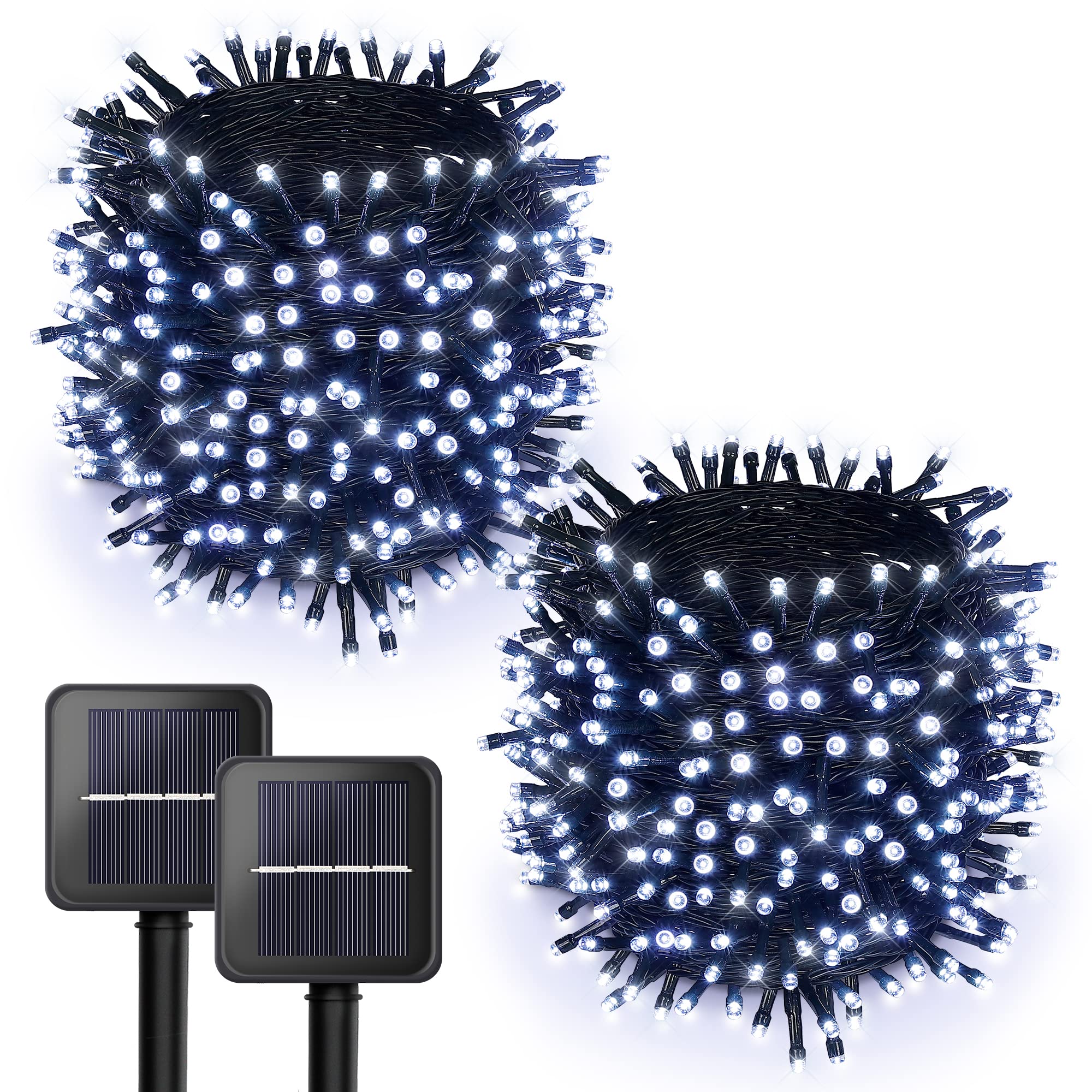 2 Pack Solar String Lights Outdoor - 39ft 100 LED Waterproof Fairy Lights with 8 Modes for Garden, Tree, Patio, Yard, Wedding & Party Decorations (Cool White) - Perfect for Backyard Ambiance, Evening Gatherings and Holiday Lighting