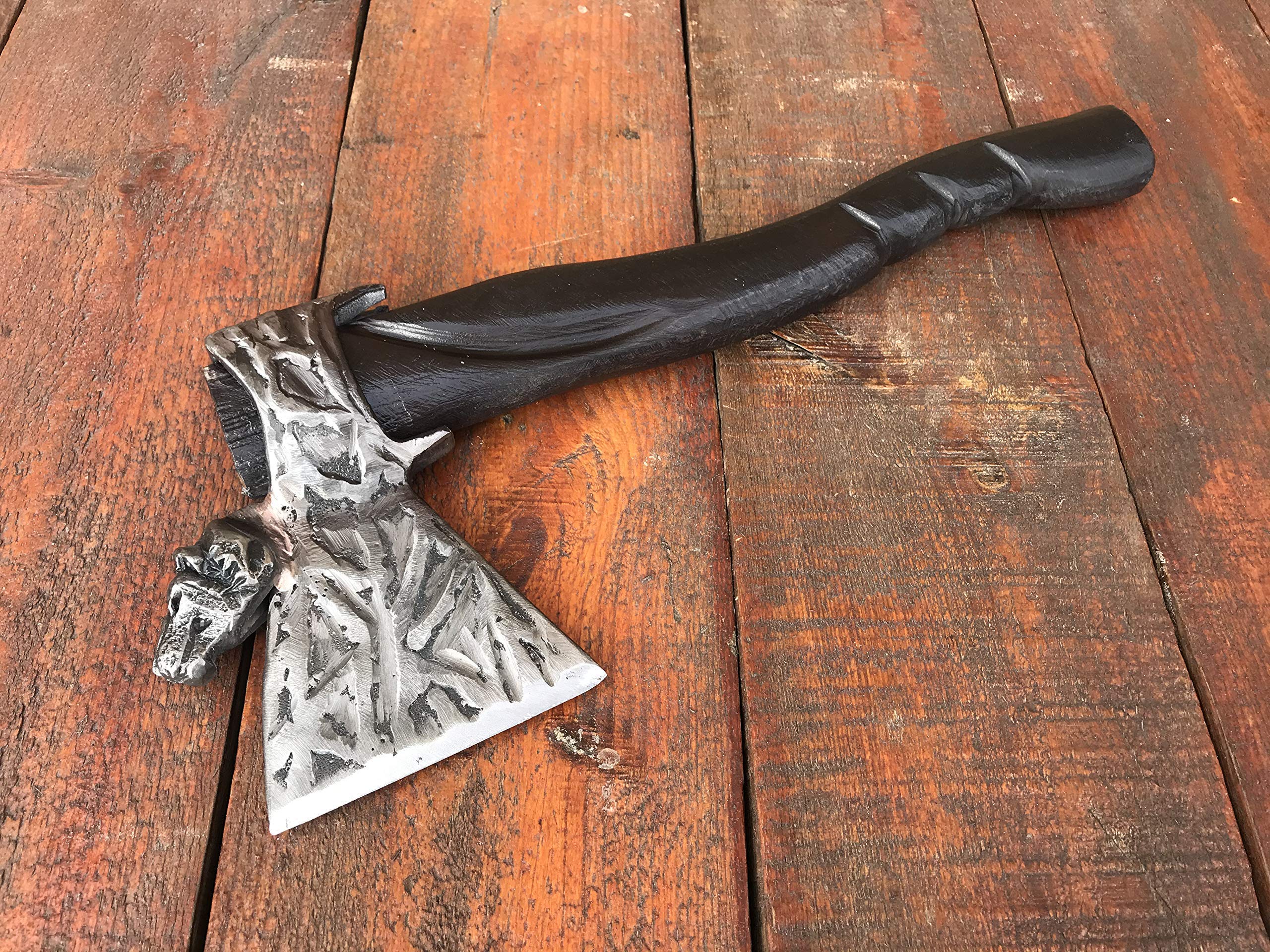 Wolf Head Axe - Handmade Viking Battle Axe with Wolf Engraving - Perfect for Cosplay, LARP, Medieval Reenactment & Outdoor Survival