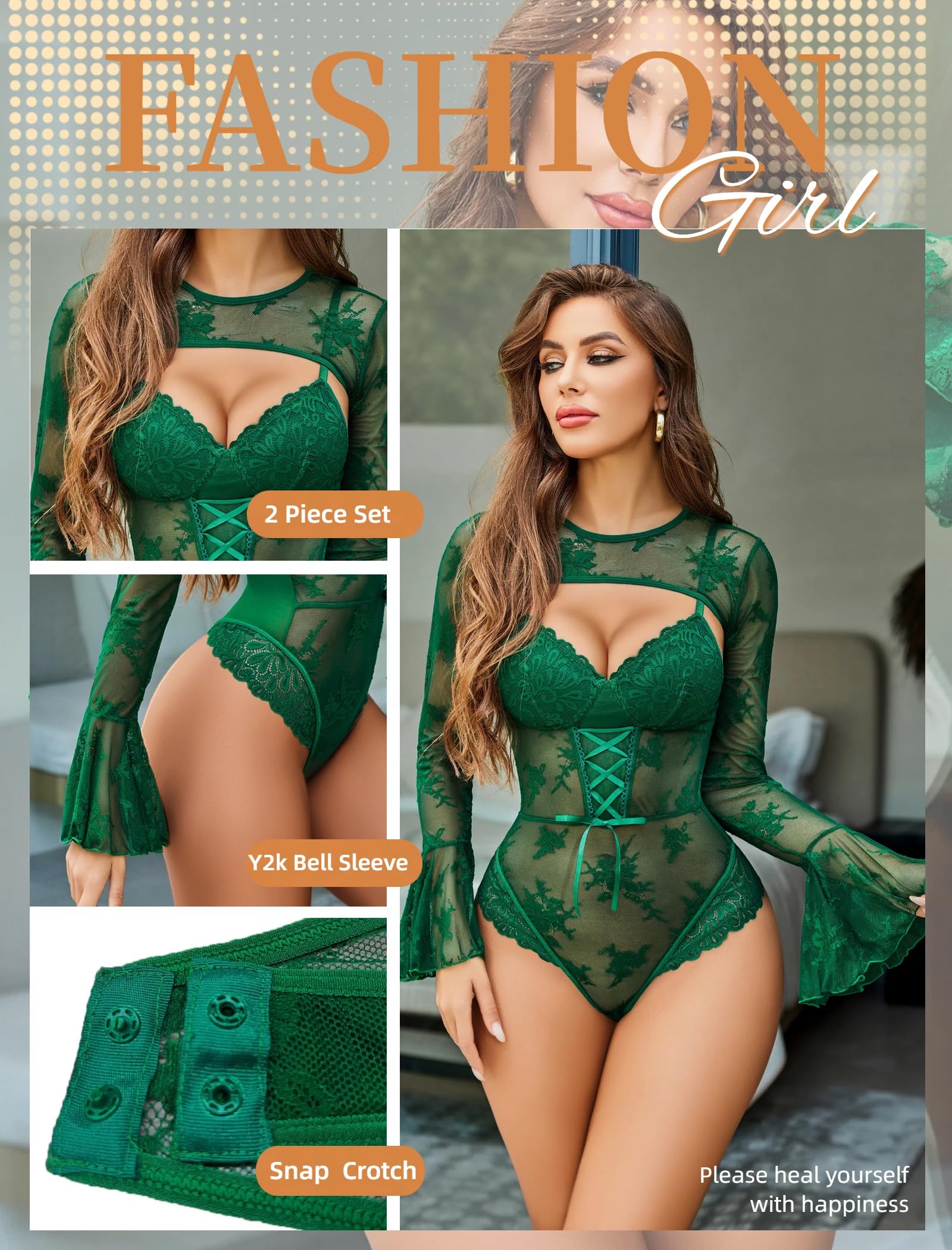 Avidlove Women's Lace Bodysuit & Crop Top Set - Floral Mesh Sexy Going Out Outfit for Rave, Club, Date Night & Special Occasions